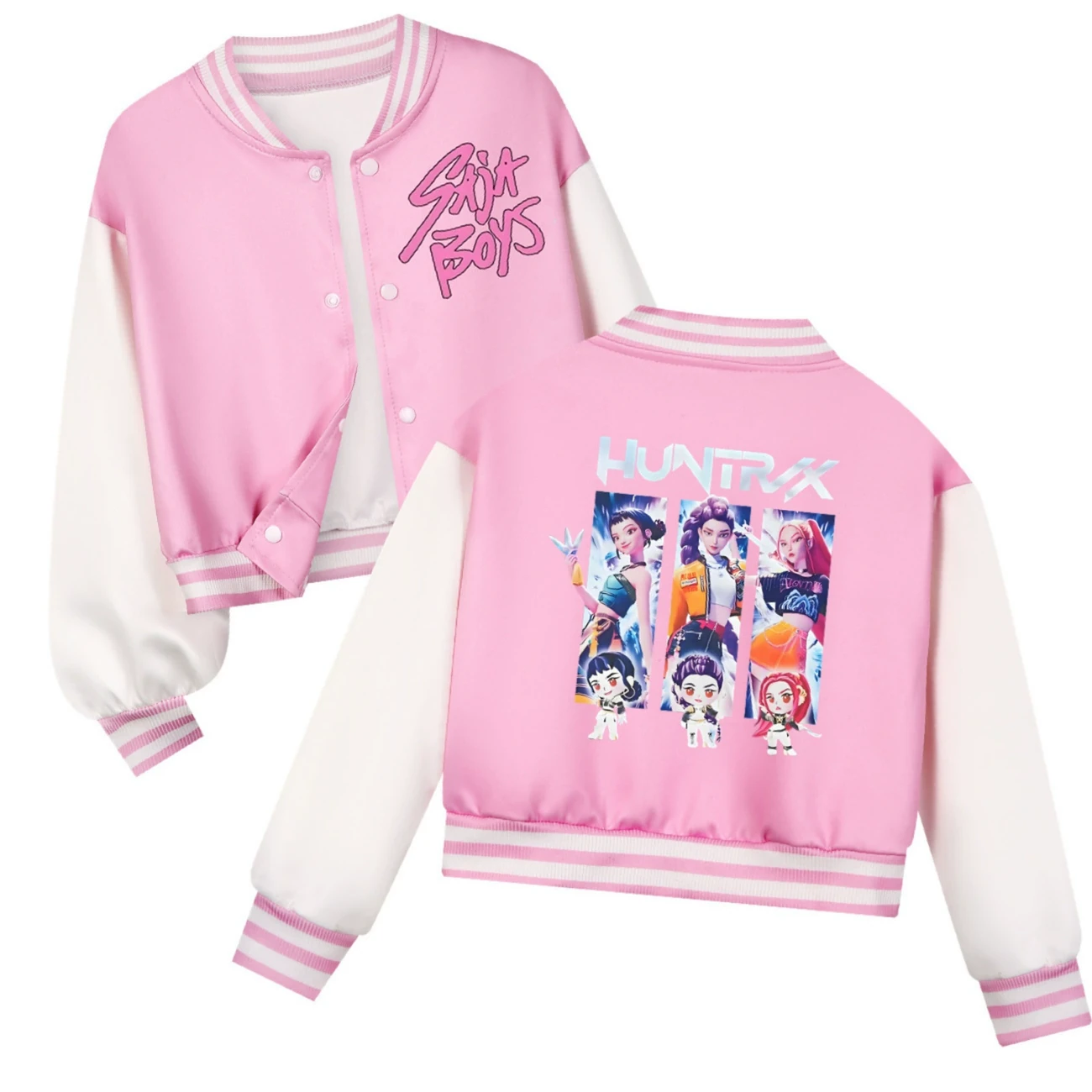 Cropped Graphic Varsity Jacket & Jogger Set — 4829 Edition, Style 18 · Pink