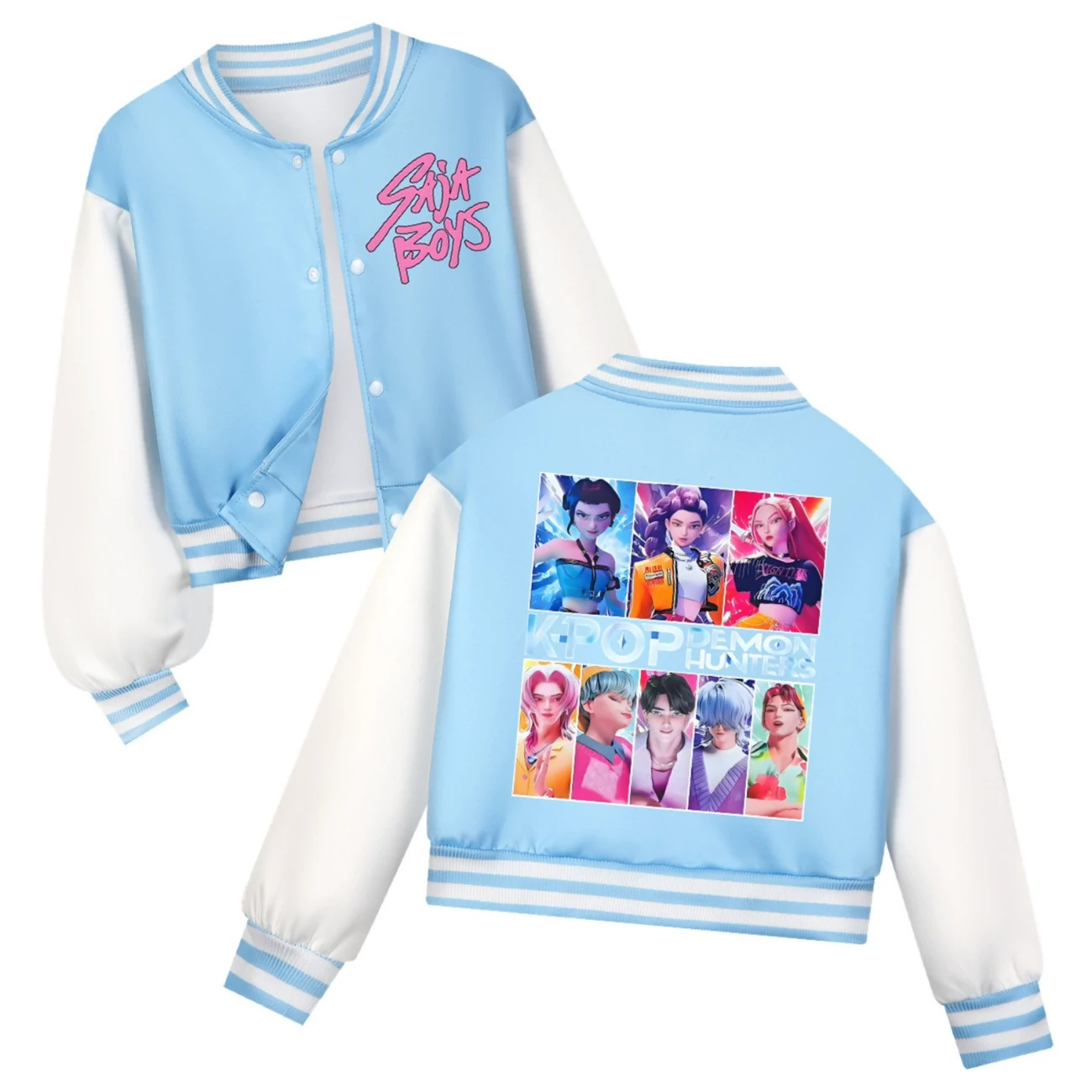 Cropped Graphic Varsity Jacket & Jogger Set — 4829 Edition, Style 21 · Light Blue