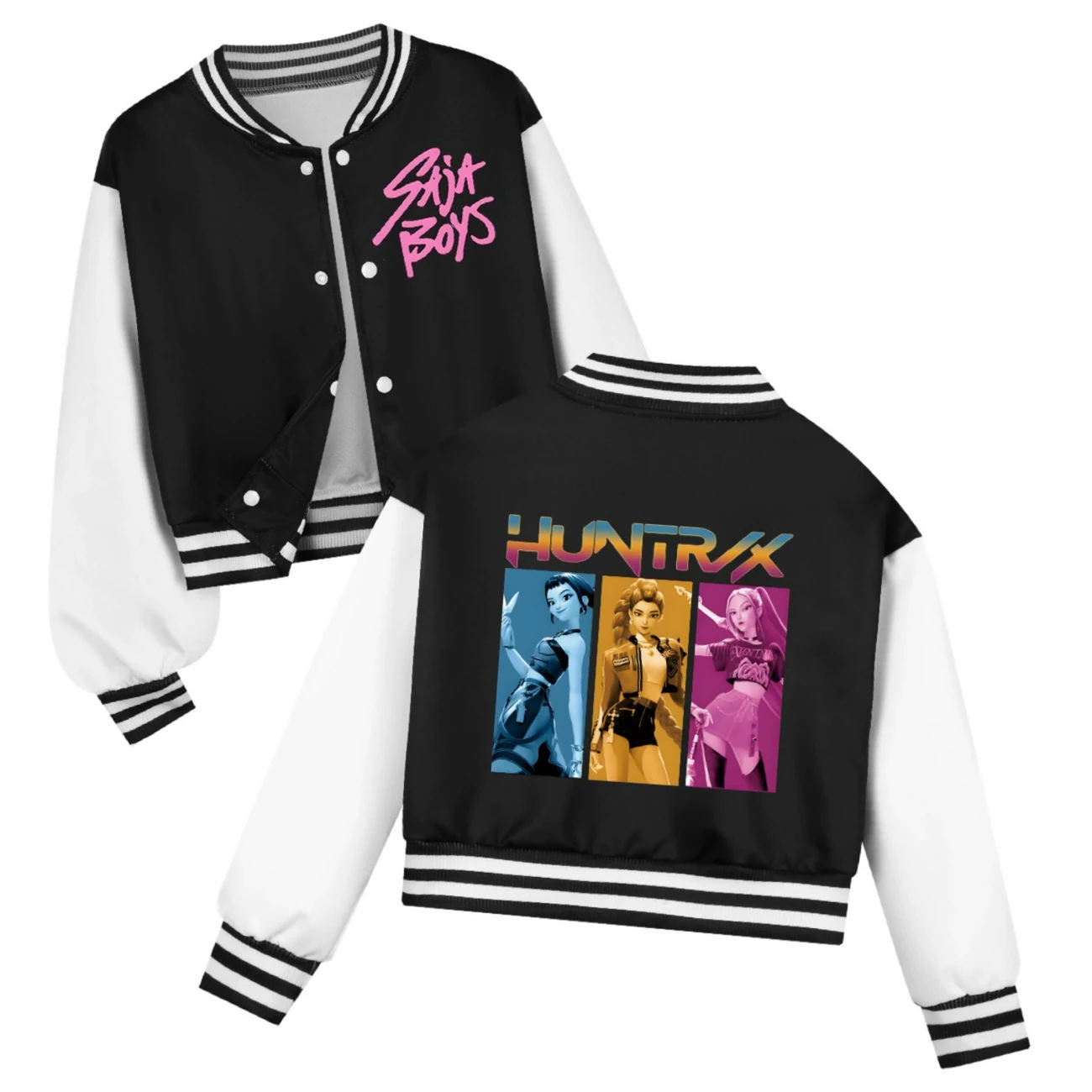 Cropped Graphic Varsity Jacket & Jogger Set — 4829 Edition, Style 27 · Black