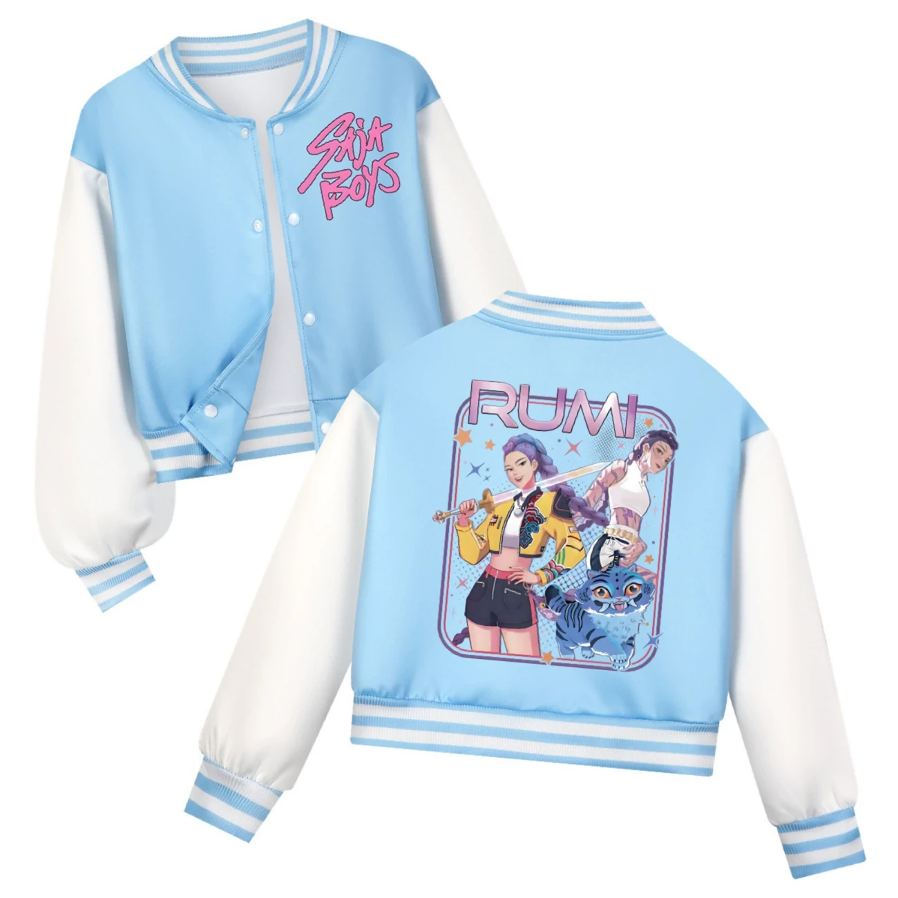 Cropped Graphic Varsity Jacket & Jogger Set — 4829 Edition, Style 32 · Light Blue