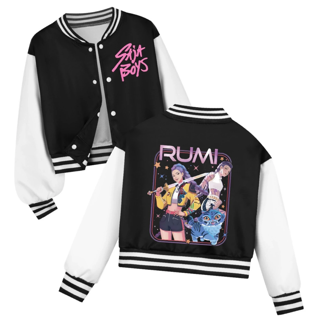 Cropped Graphic Varsity Jacket & Jogger Set — 4829 Edition, Style 33 · Black