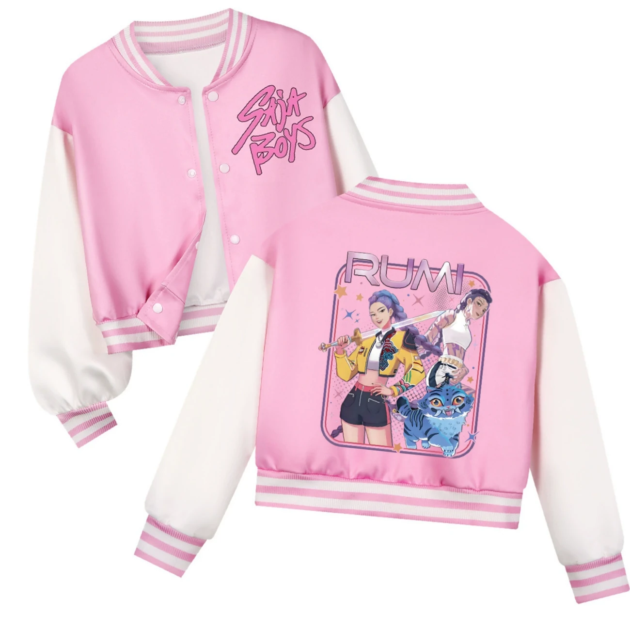 Cropped Graphic Varsity Jacket & Jogger Set — 4829 Edition, Style 35 · Pink