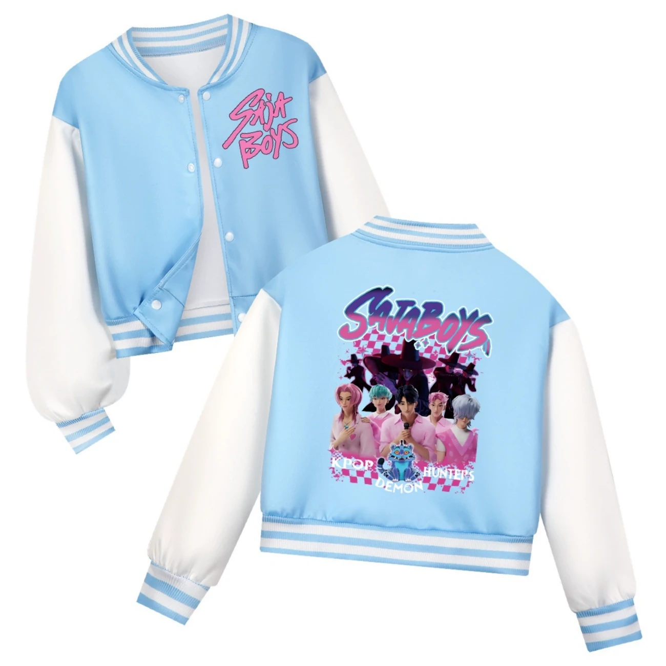 Cropped Graphic Varsity Jacket & Jogger Set — 4829 Edition, Style 44 · Light Blue