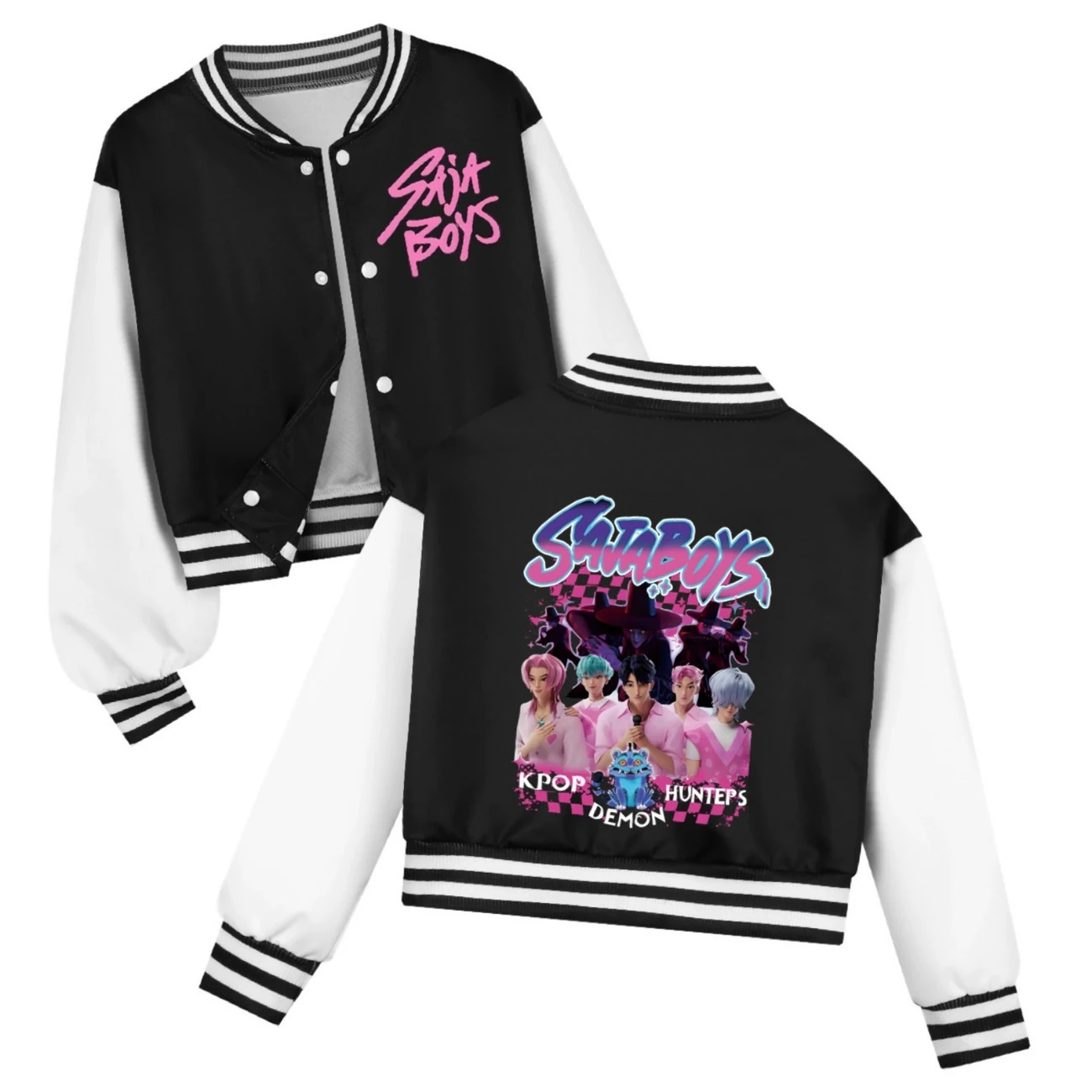 Cropped Graphic Varsity Jacket & Jogger Set — 4829 Edition, Style 45 · Black