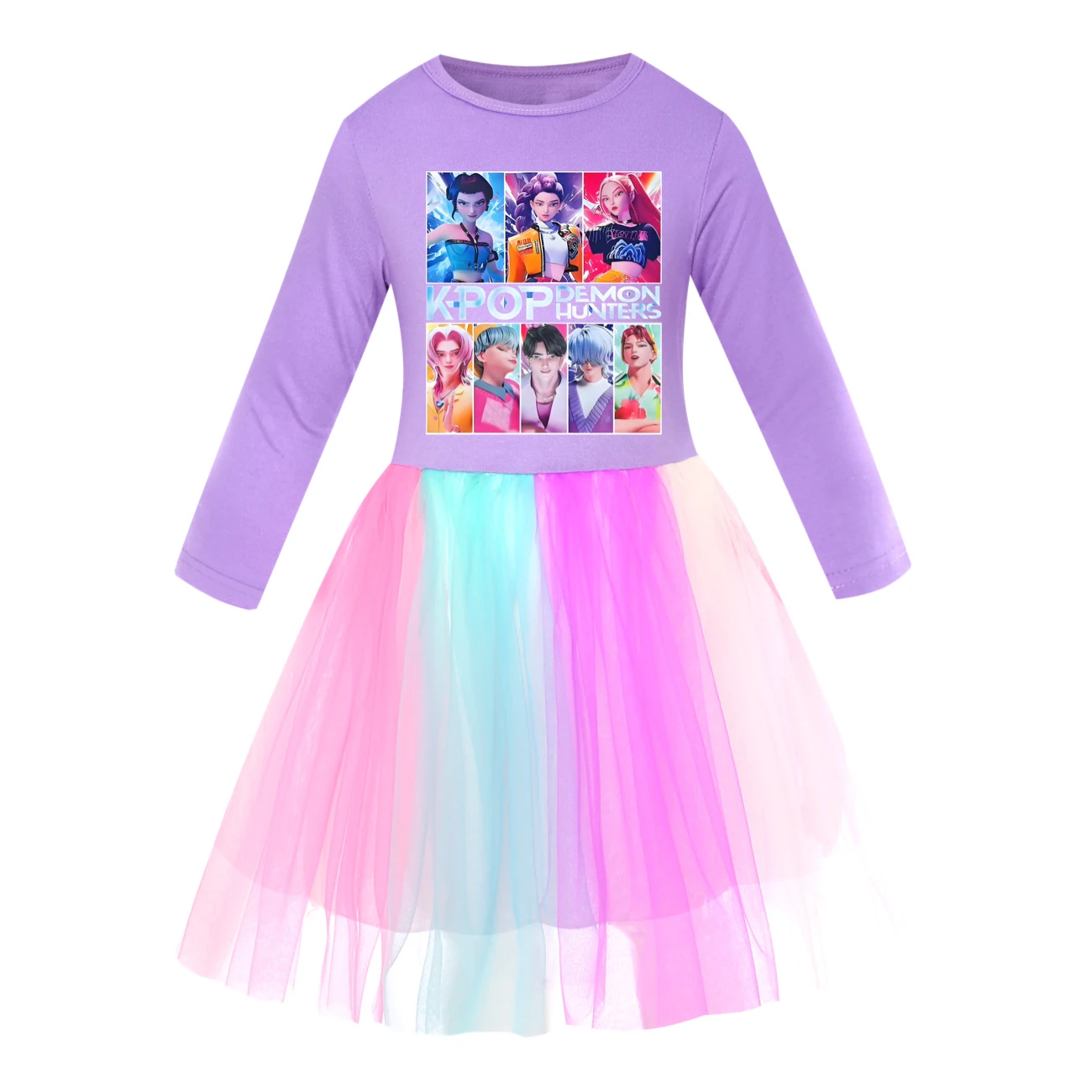 Girls’ Rainbow Tulle Dress — 4855 Edition, Style 01 · Long Tulle · Purple