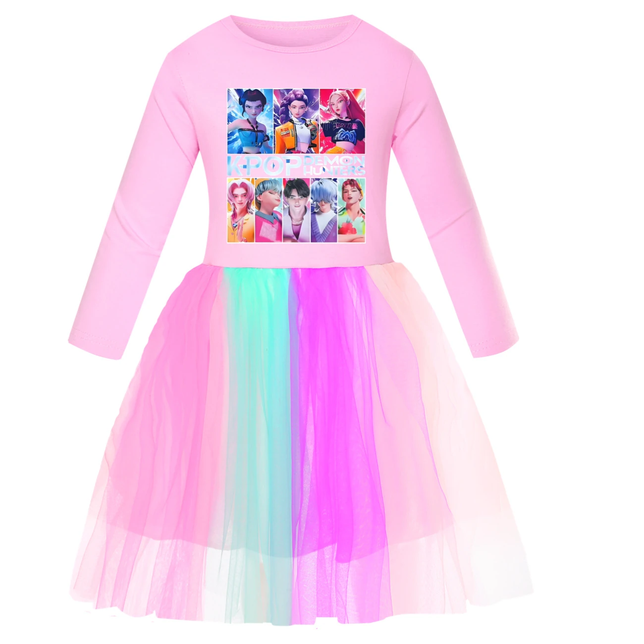 Girls’ Rainbow Tulle Dress — 4855 Edition, Style 03 · Long Tulle · Pink