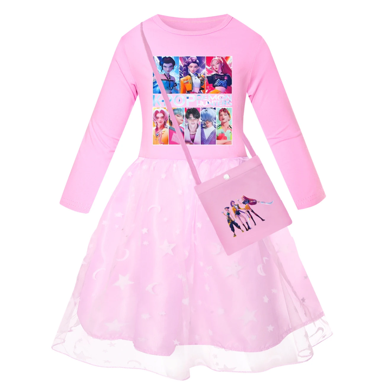 Girls’ Rainbow Tulle Dress — 4855 Edition, Style 07 · Star Tulle · with Bag · Pink
