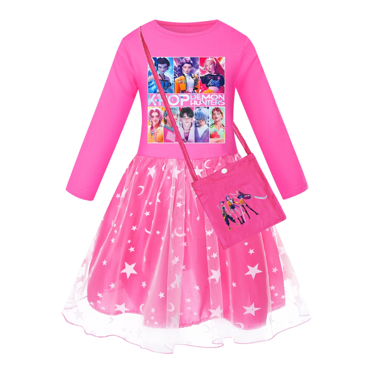 Girls’ Rainbow Tulle Dress — 4855 Edition, Style 08 · Star Tulle · with Bag · Rose