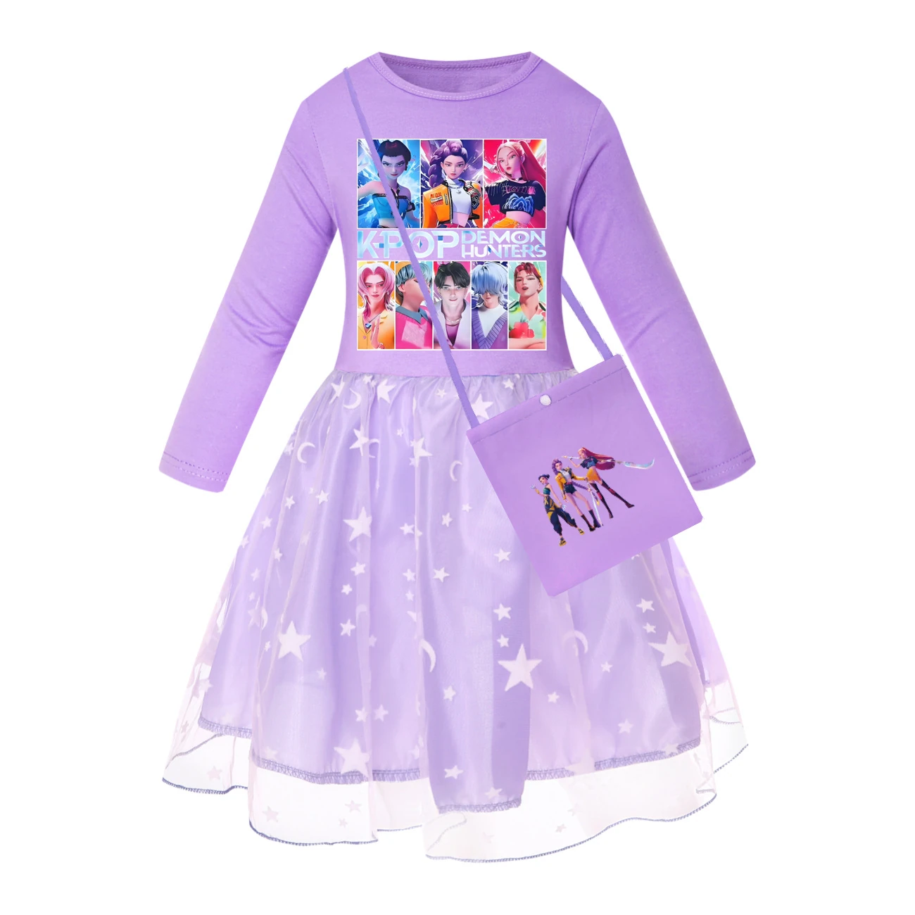 Girls’ Rainbow Tulle Dress — 4855 Edition, Style 09 · Star Tulle · with Bag · Purple
