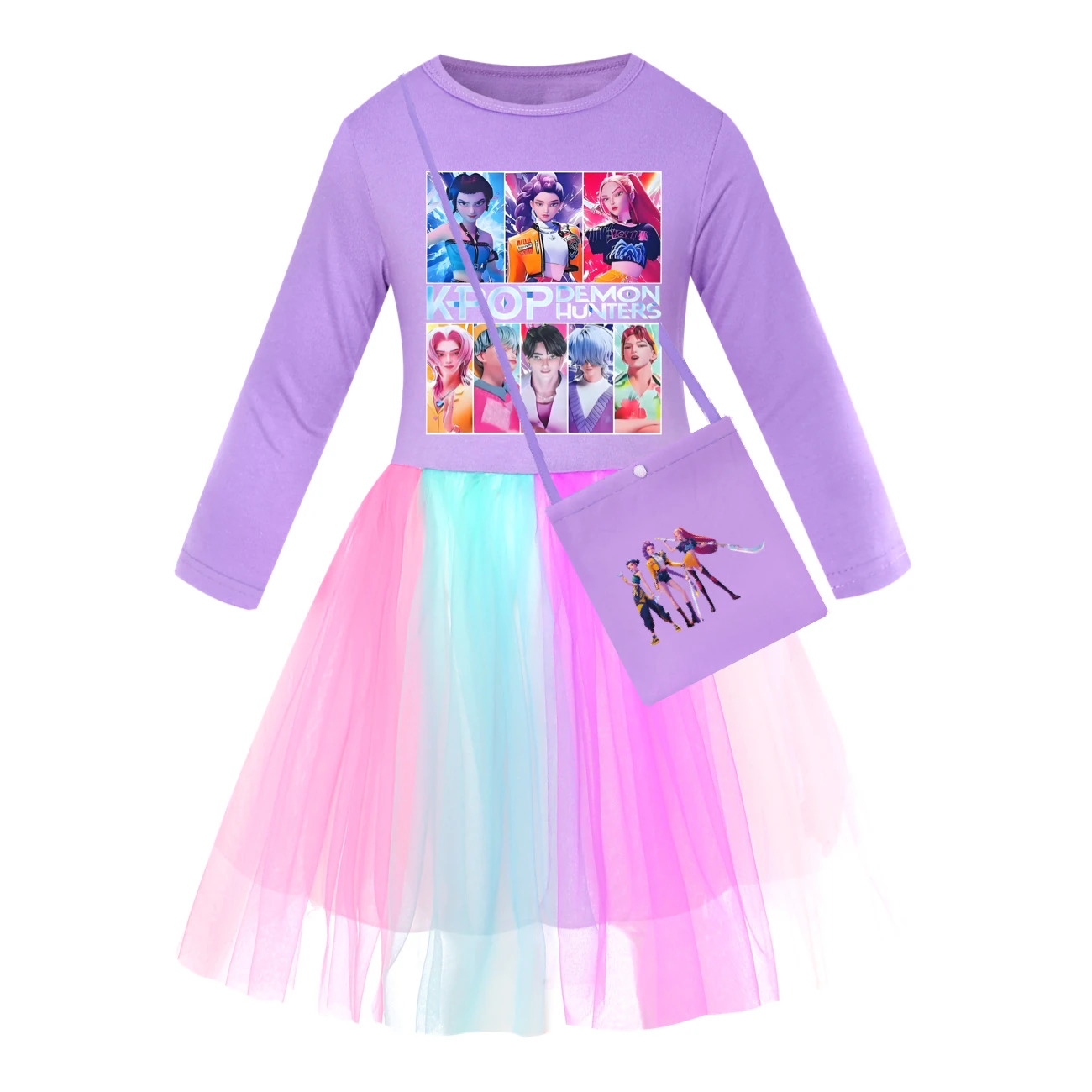 Girls’ Rainbow Tulle Dress — 4855 Edition, Style 10 · Long Tulle · with Bag · Purple