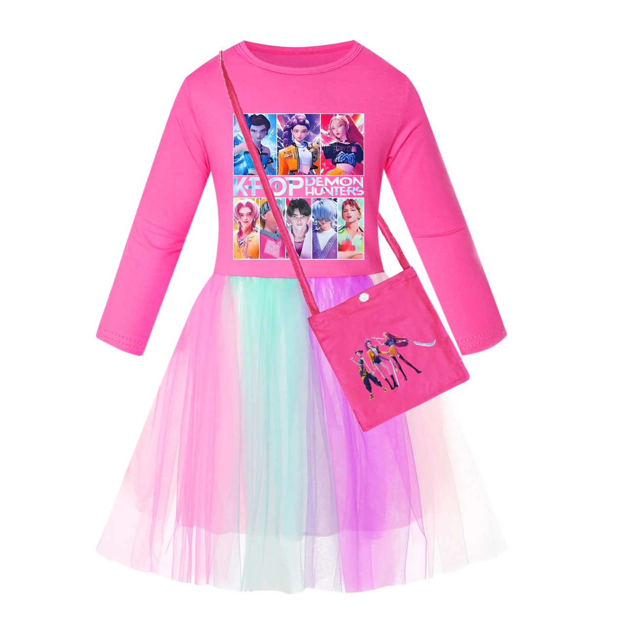 Girls’ Rainbow Tulle Dress — 4855 Edition, Style 11 · Long Tulle · with Bag · Rose