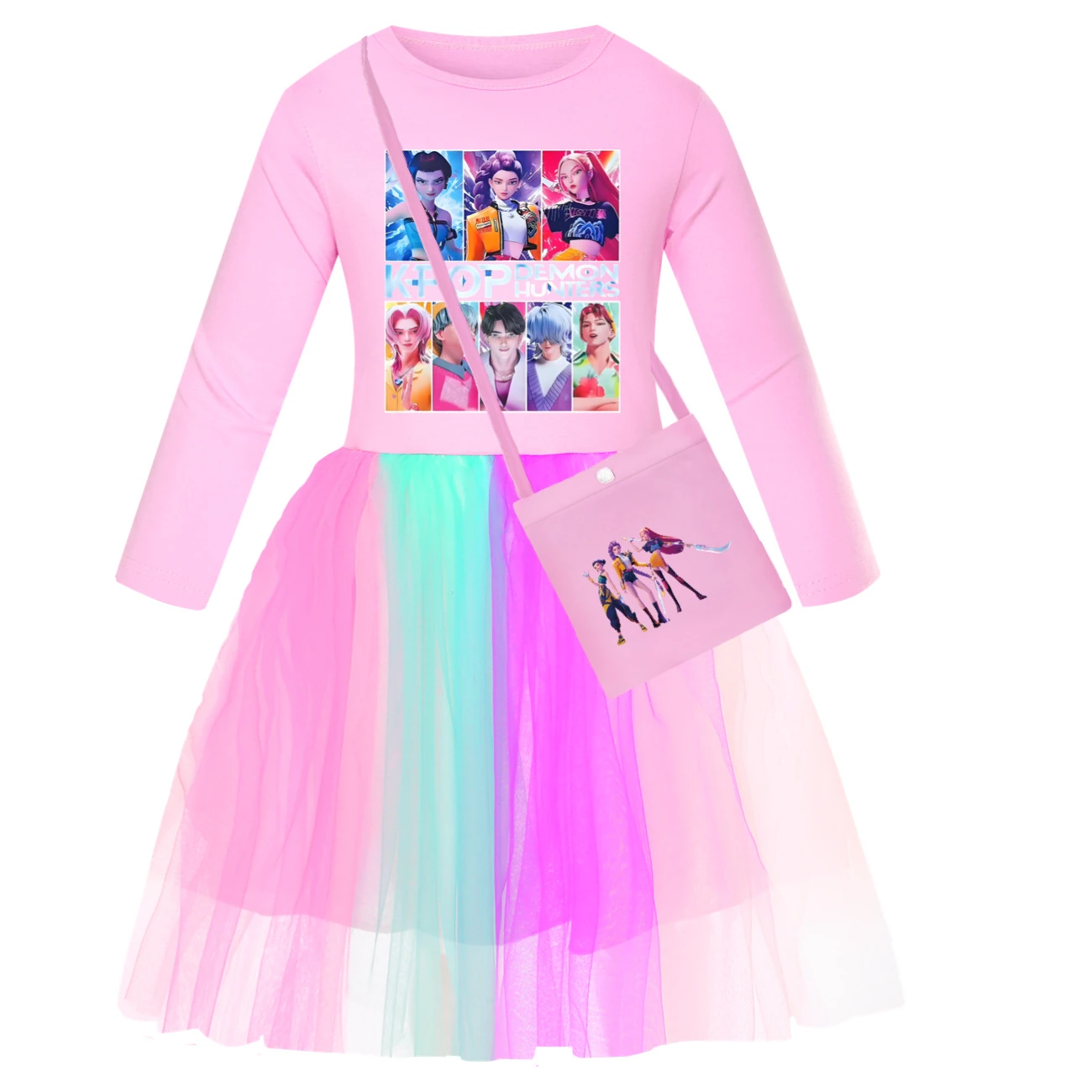 Girls’ Rainbow Tulle Dress — 4855 Edition, Style 12 · Long Tulle · with Bag · Pink