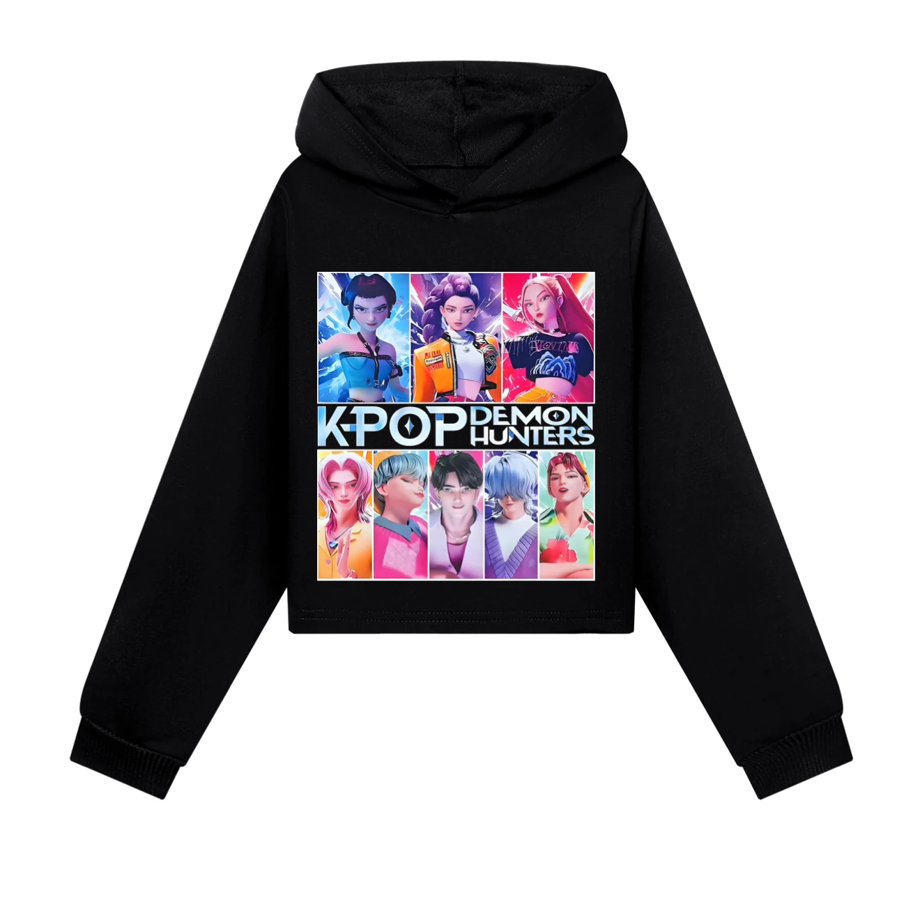 Girls’ Cropped Hoodie Set — 4855 Edition, Style 06 · Black