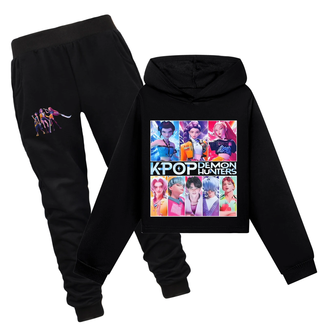 Girls’ Cropped Hoodie Set — 4855 Edition, Style 10 · Set · Black