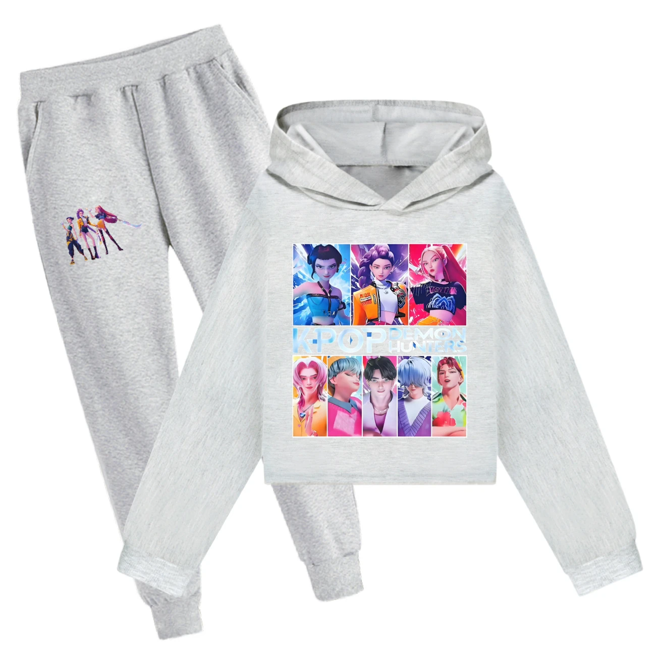 Girls’ Cropped Hoodie Set — 4855 Edition, Style 11 · Set · Grey