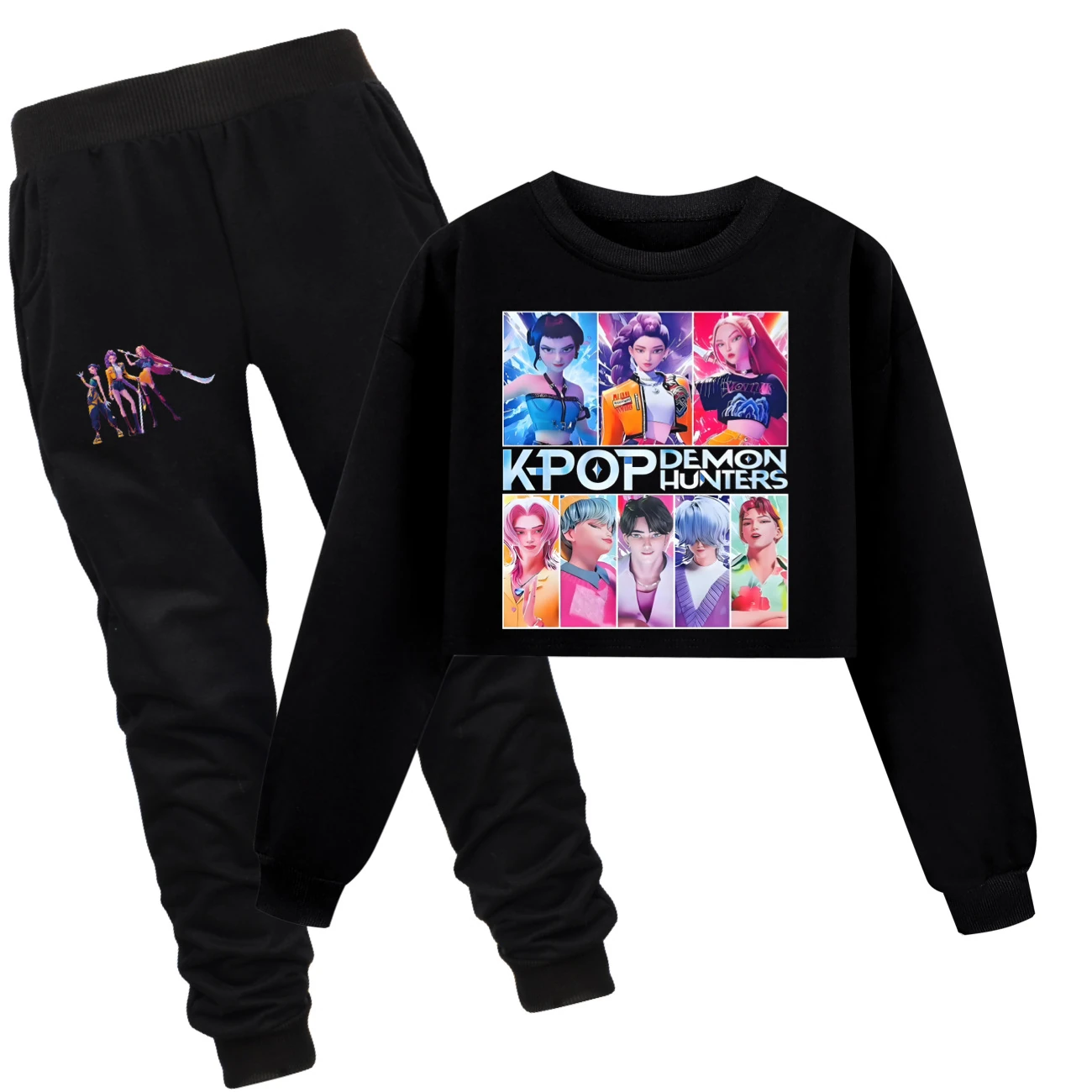 Girls’ Cropped Sweatshirt Set — 4855 Collection B, Style 11 · Set · Black