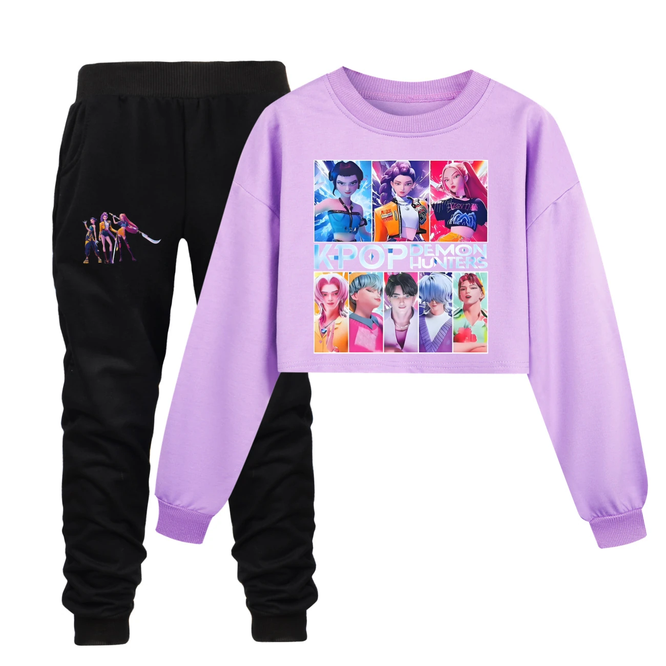 Girls’ Cropped Sweatshirt Set — 4855 Collection B, Style 12 · Set · Purple