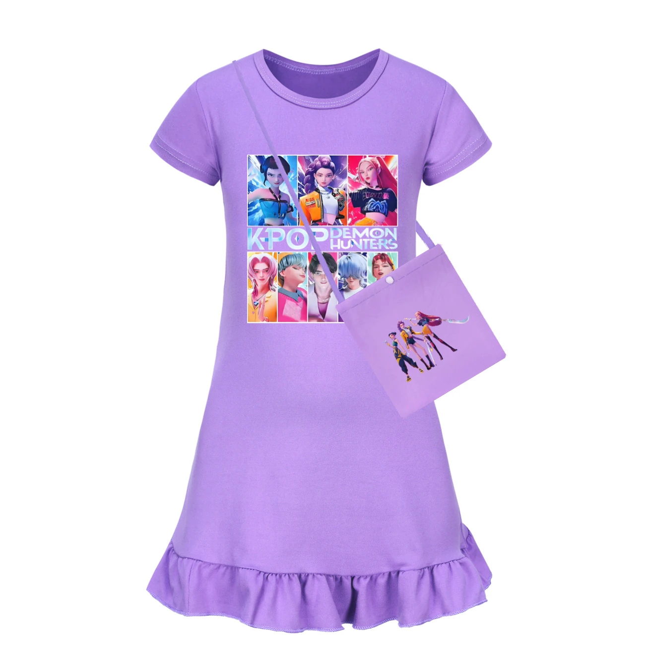 Girls’ Ruffle-Hem Lounge Dress — 4855 Edition, Style 01 · with Bag · Purple
