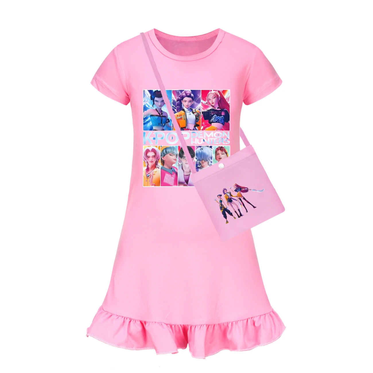 Girls’ Ruffle-Hem Lounge Dress — 4855 Edition, Style 03 · with Bag · Pink