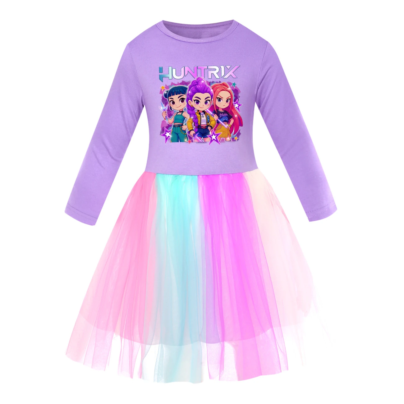 Girls’ Rainbow Tulle Dress — 5051 Edition, Style 01 · Long Tulle · Purple
