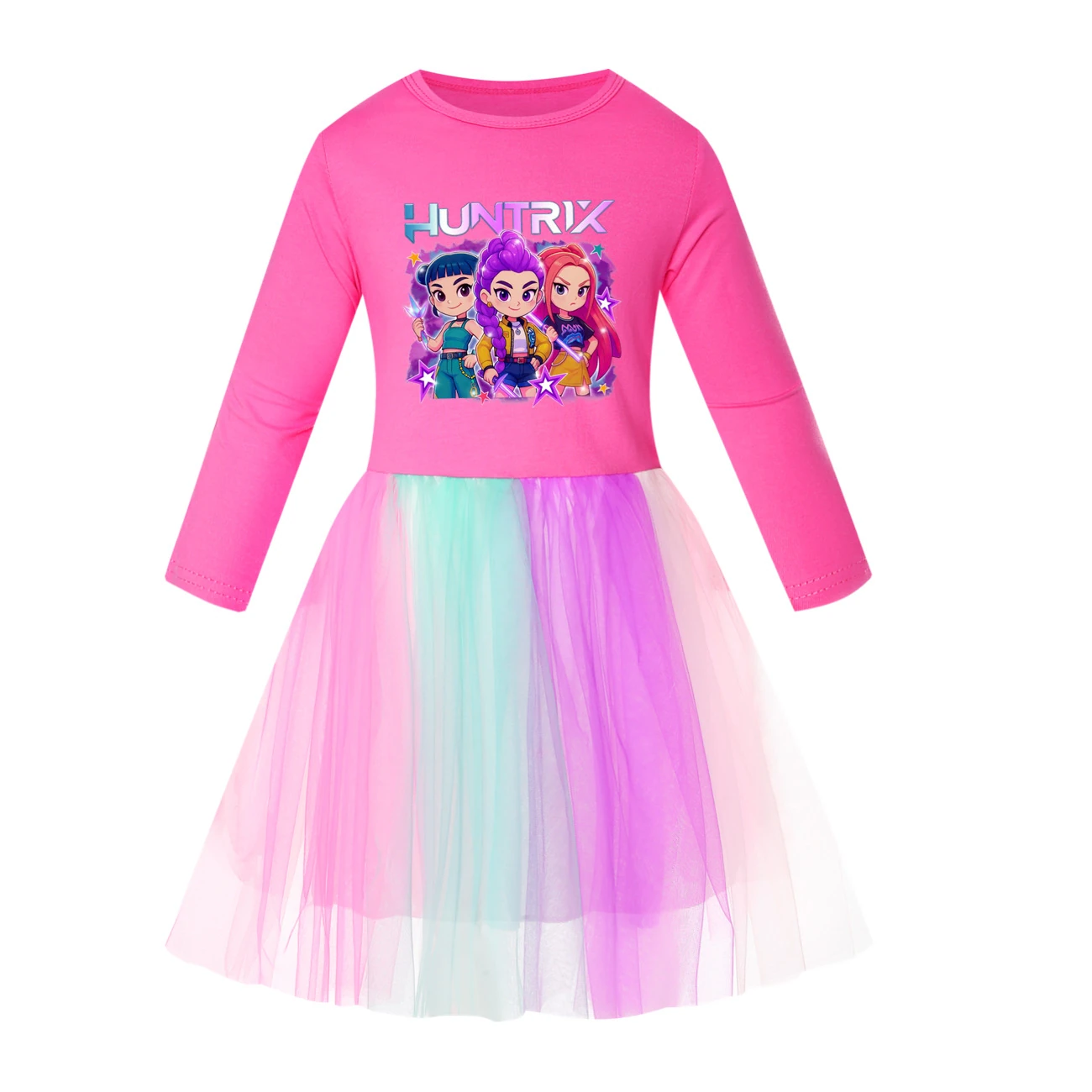Girls’ Rainbow Tulle Dress — 5051 Edition, Style 02 · Long Tulle · Rose