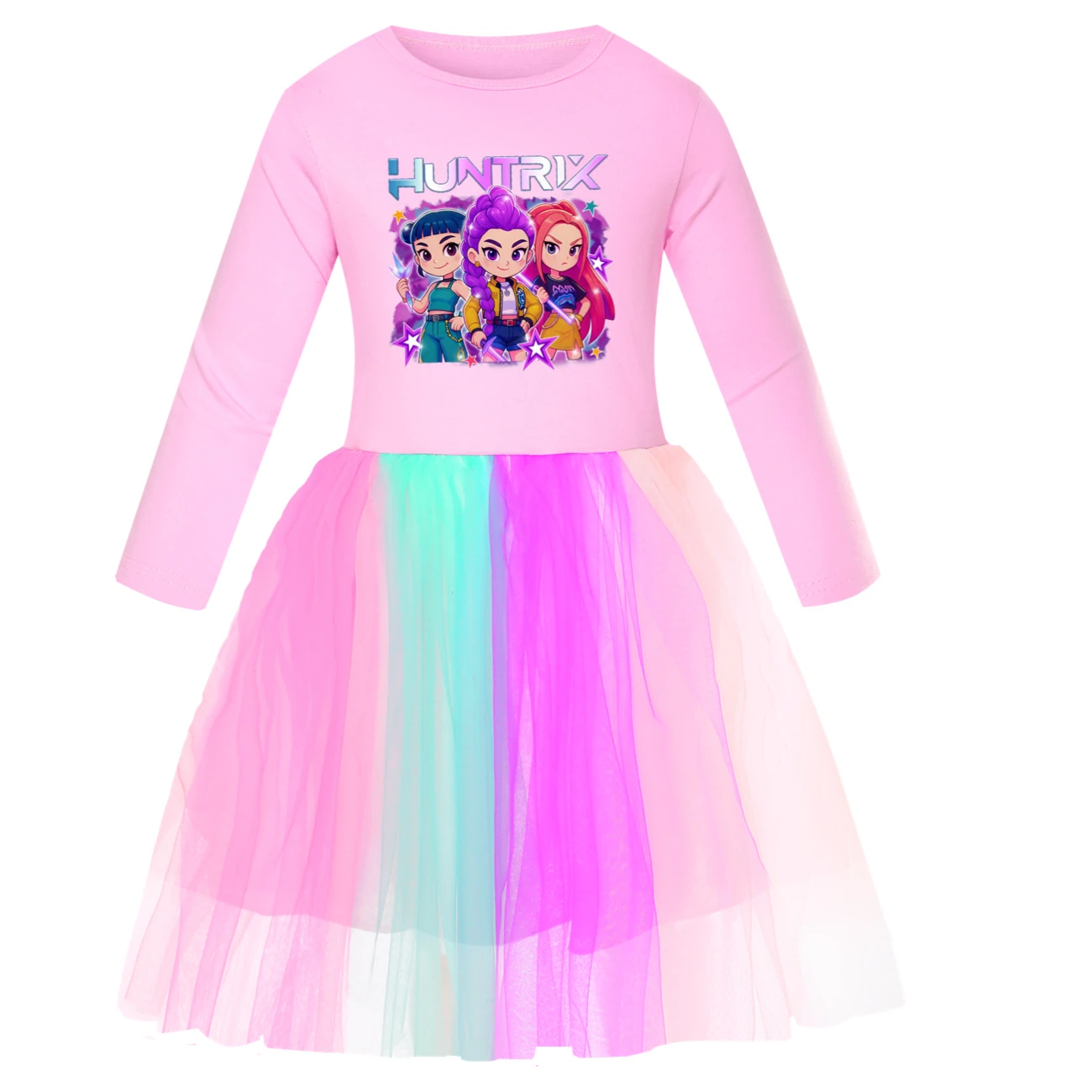 Girls’ Rainbow Tulle Dress — 5051 Edition, Style 03 · Long Tulle · Pink