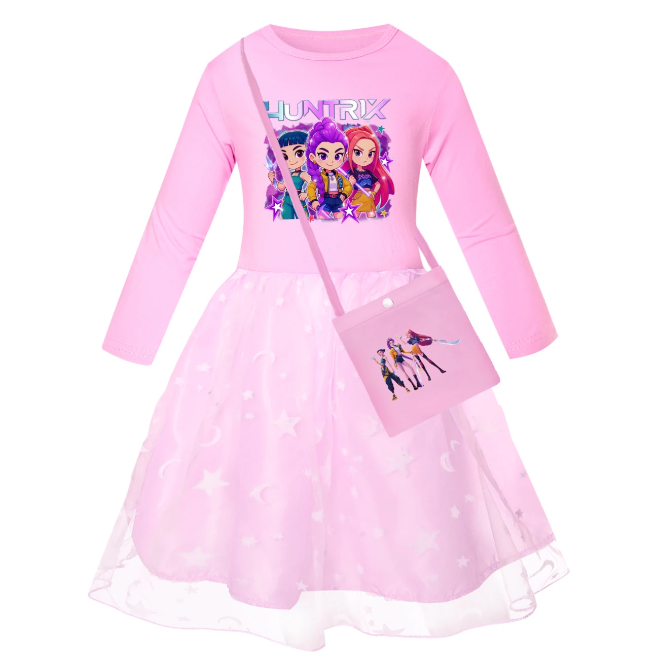 Girls’ Rainbow Tulle Dress — 5051 Edition, Style 07 · Star Tulle · with Bag · Pink