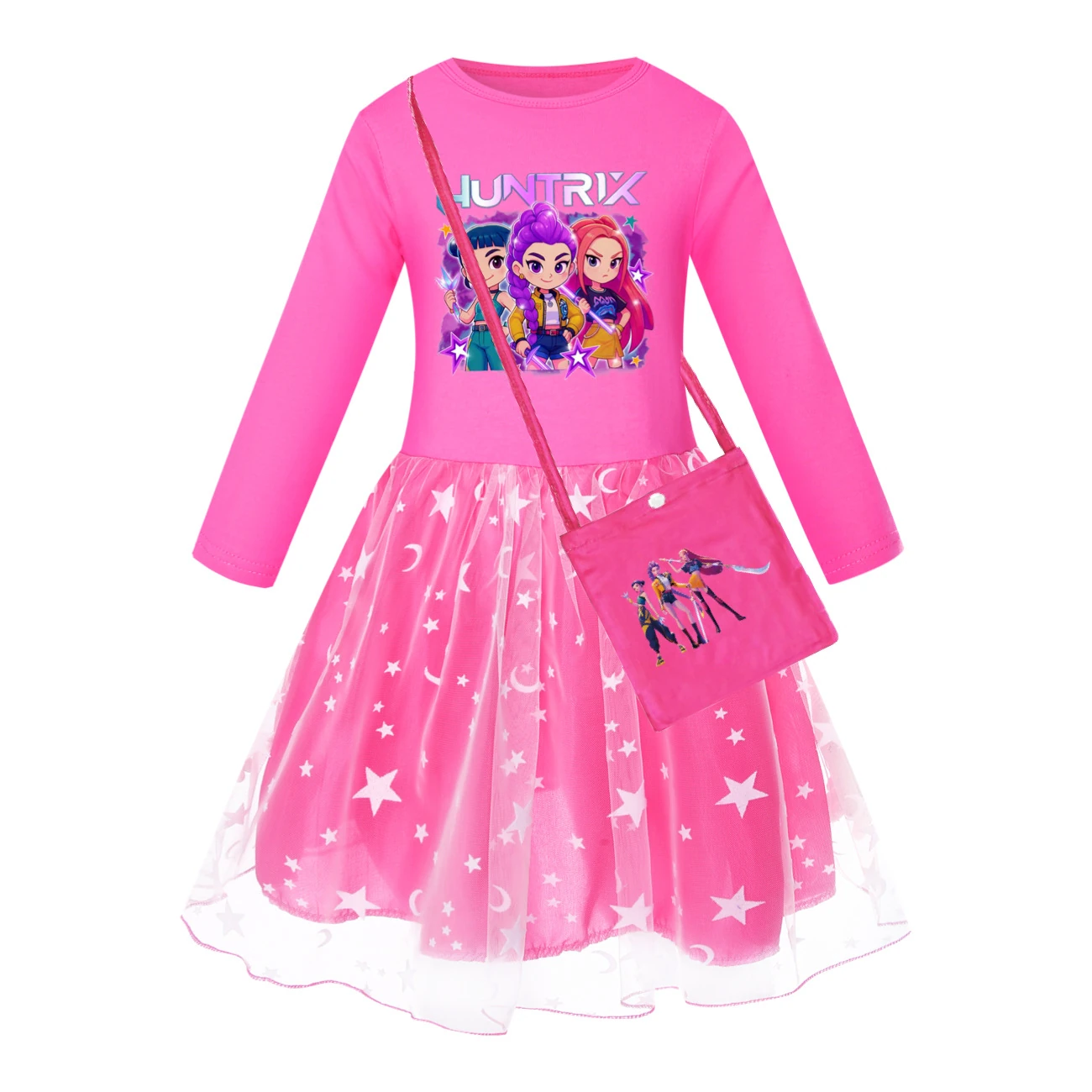 Girls’ Rainbow Tulle Dress — 5051 Edition, Style 08 · Star Tulle · with Bag · Rose