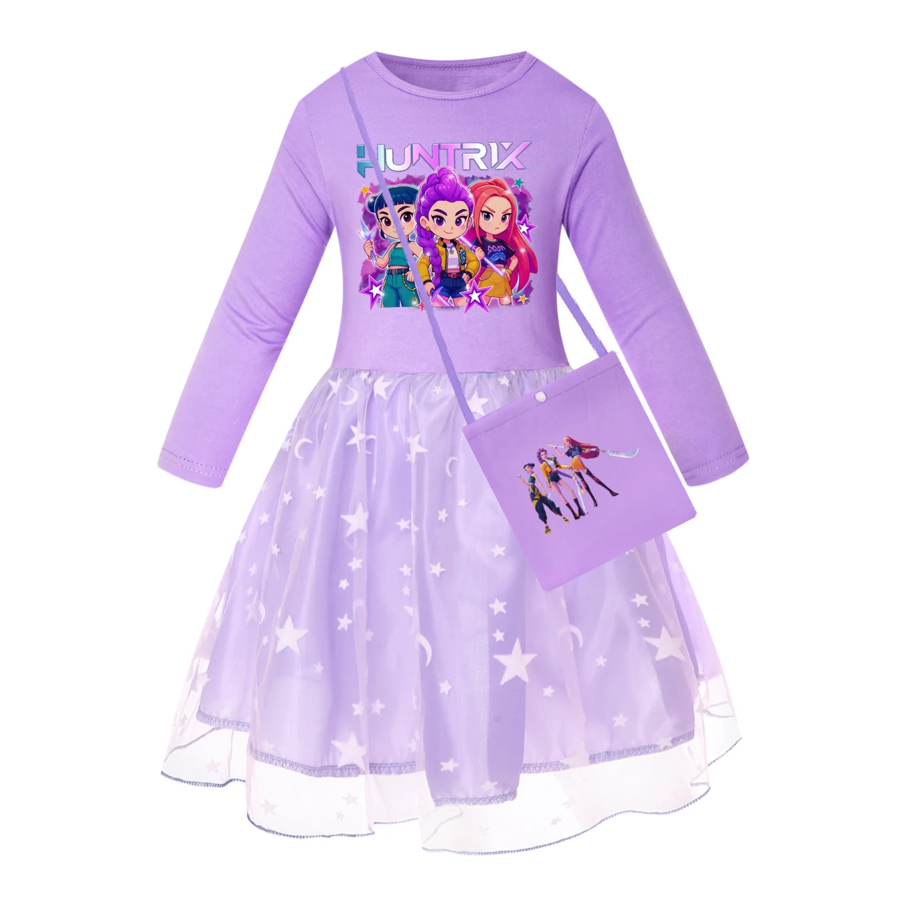 Girls’ Rainbow Tulle Dress — 5051 Edition, Style 09 · Star Tulle · with Bag · Purple