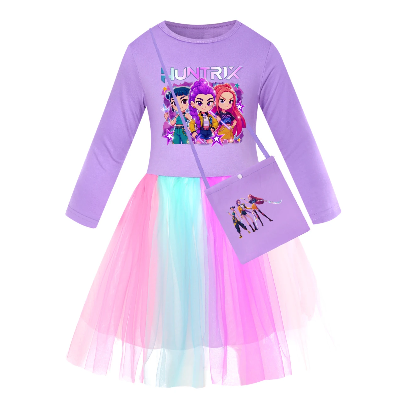 Girls’ Rainbow Tulle Dress — 5051 Edition, Style 10 · Long Tulle · with Bag · Purple