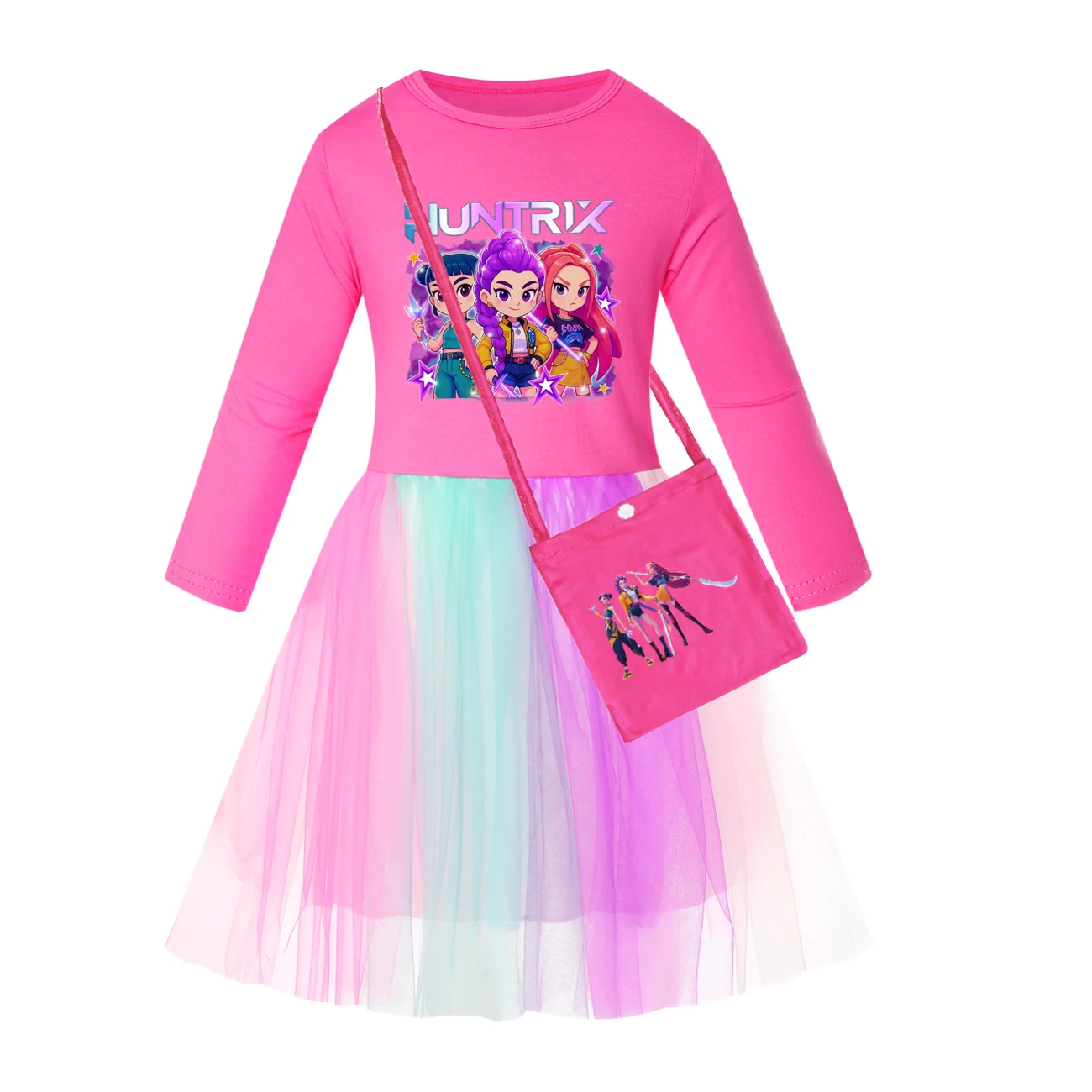 Girls’ Rainbow Tulle Dress — 5051 Edition, Style 11 · Long Tulle · with Bag · Rose