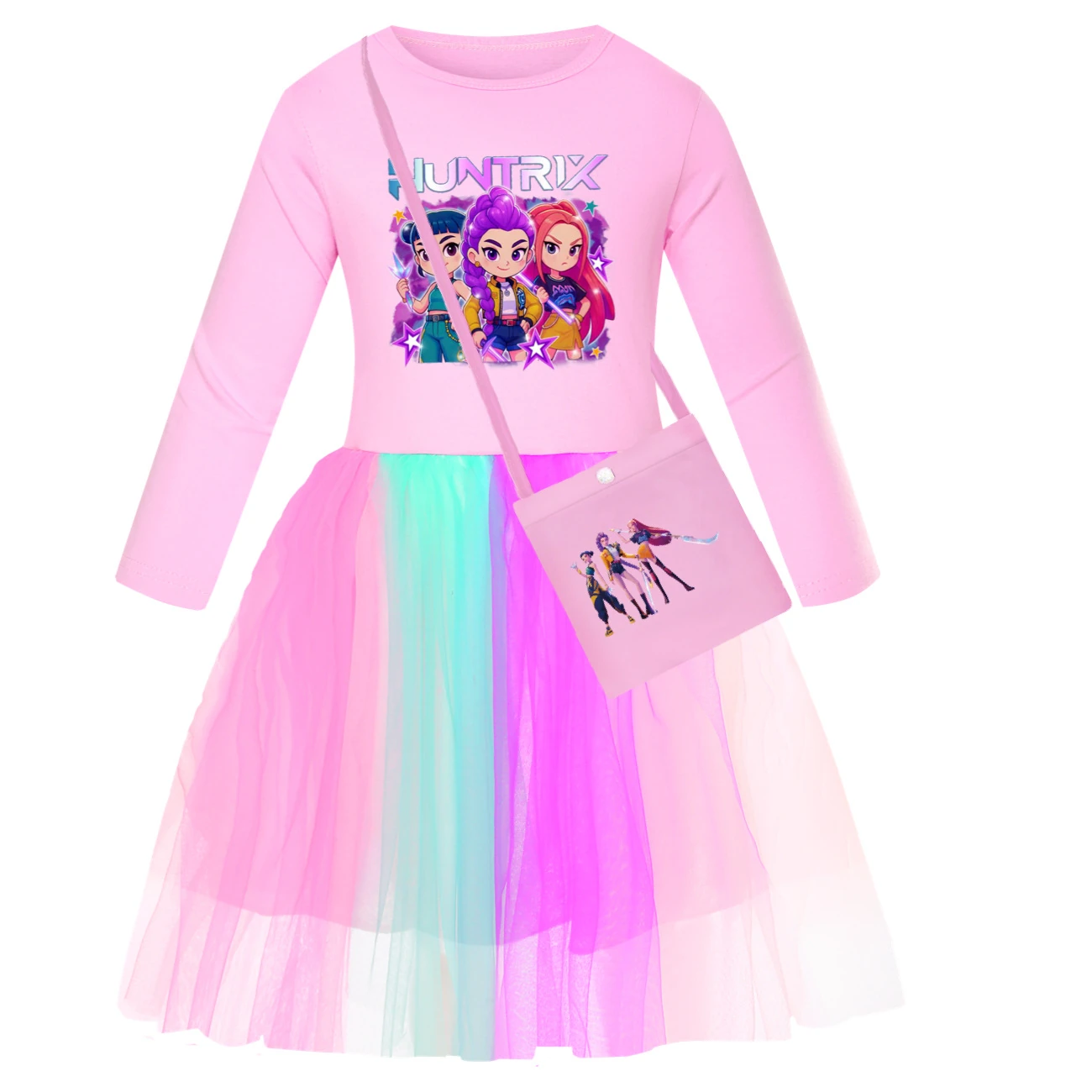 Girls’ Rainbow Tulle Dress — 5051 Edition, Style 12 · Long Tulle · with Bag · Pink