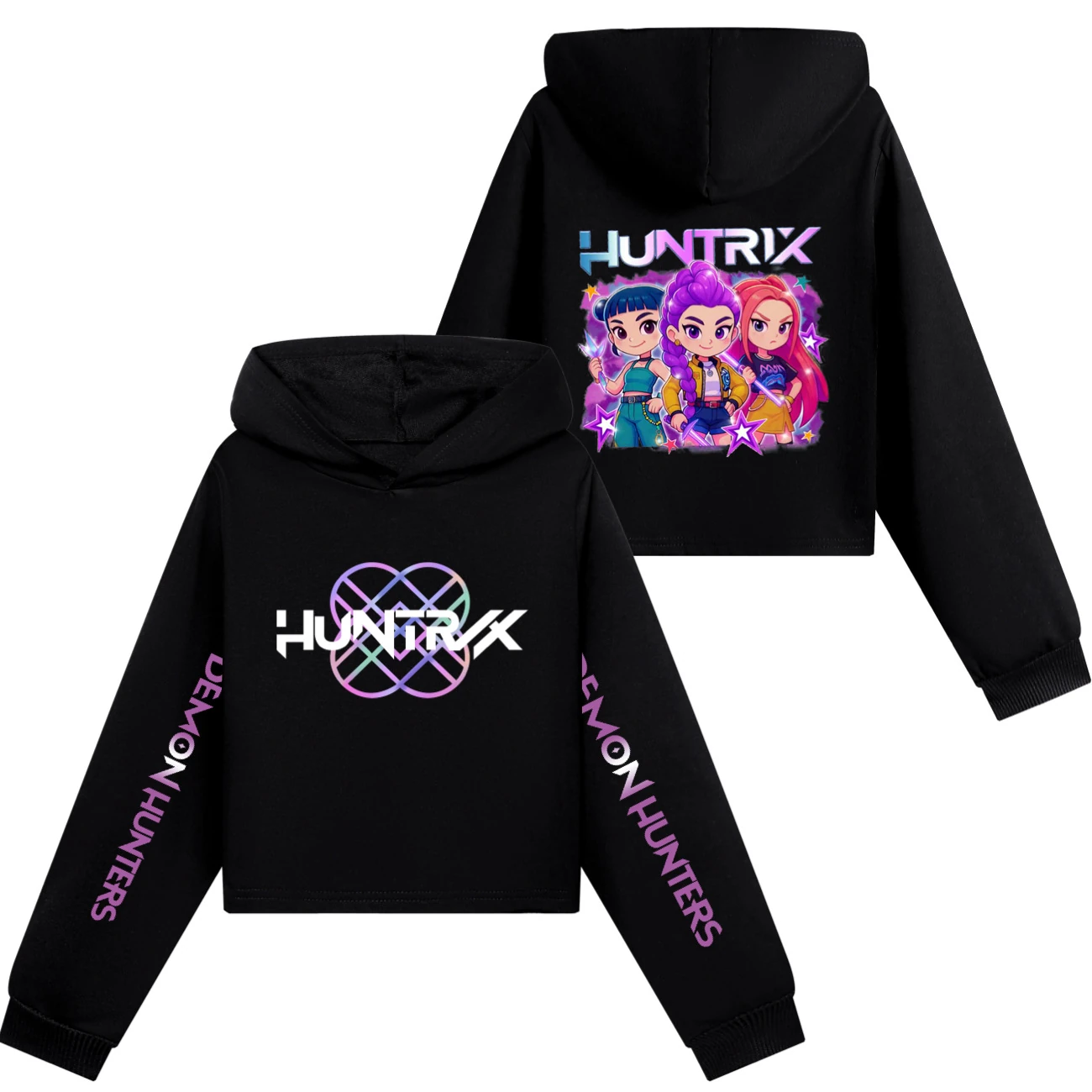Girls’ Cropped Sweatshirt Set — 5051 Collection A, Style 06 · Black
