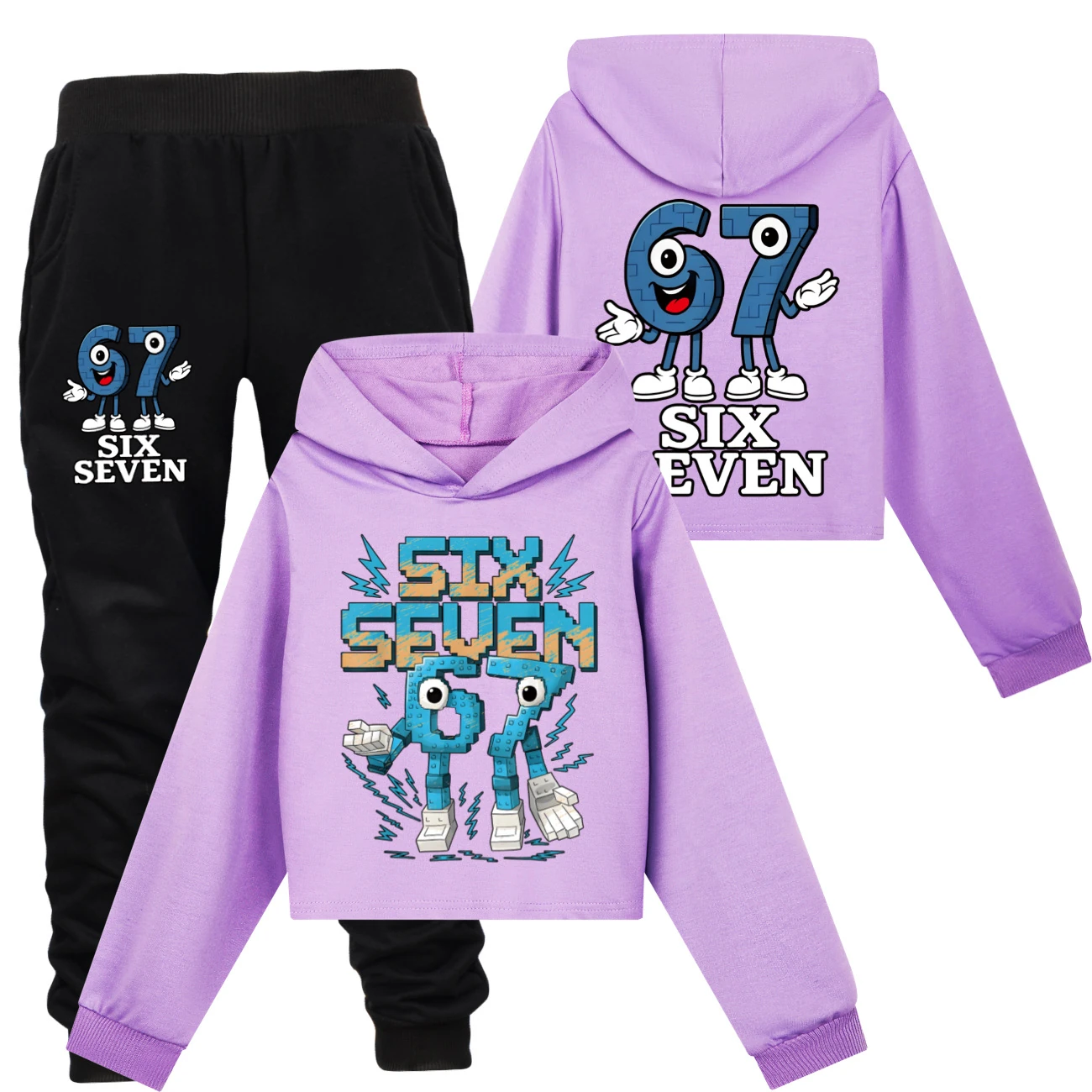 Two-Sided Graphic Sweatshirt Set — 5196, Style 45 · Set · Purple