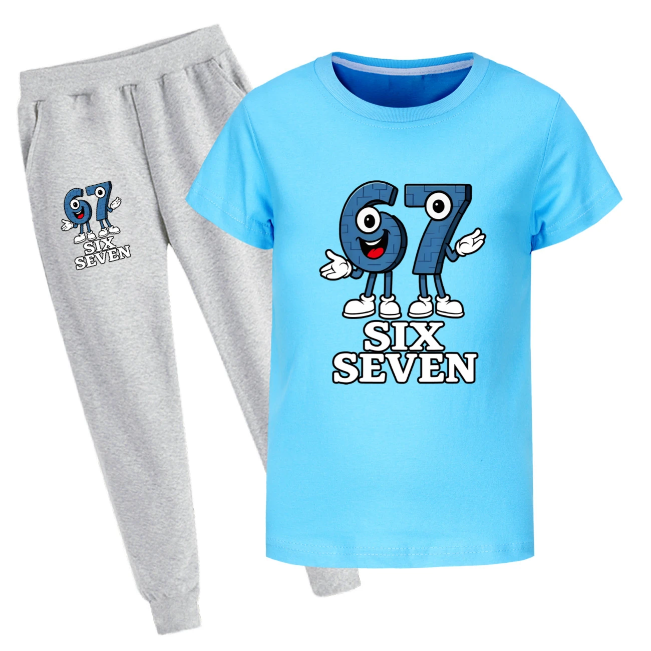 Graphic Tee & Jogger Collection — 5196, Style 32 · Set · Light Blue
