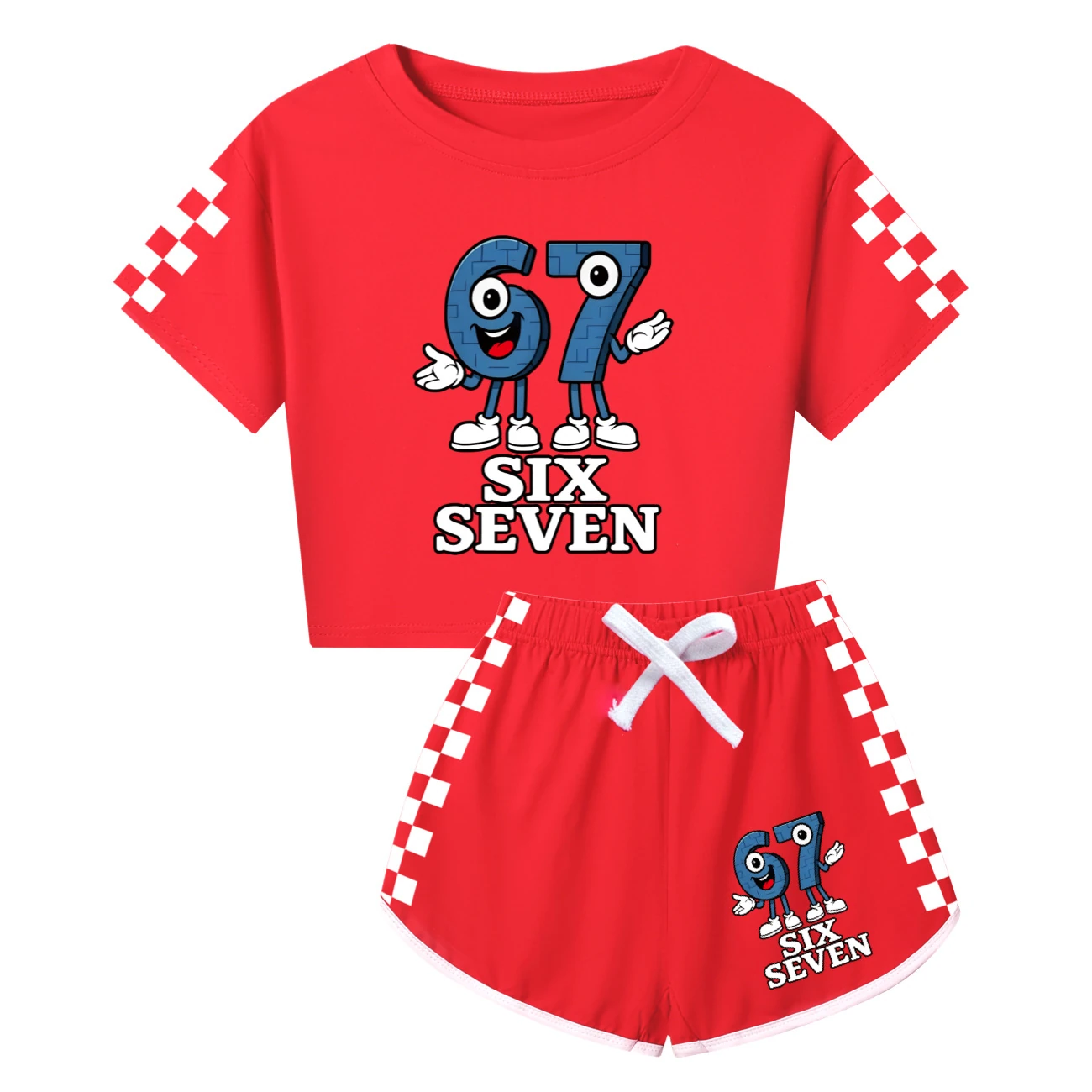 Family Mixed-Sleeve Lounge Set — 5196, Style 01 · Red