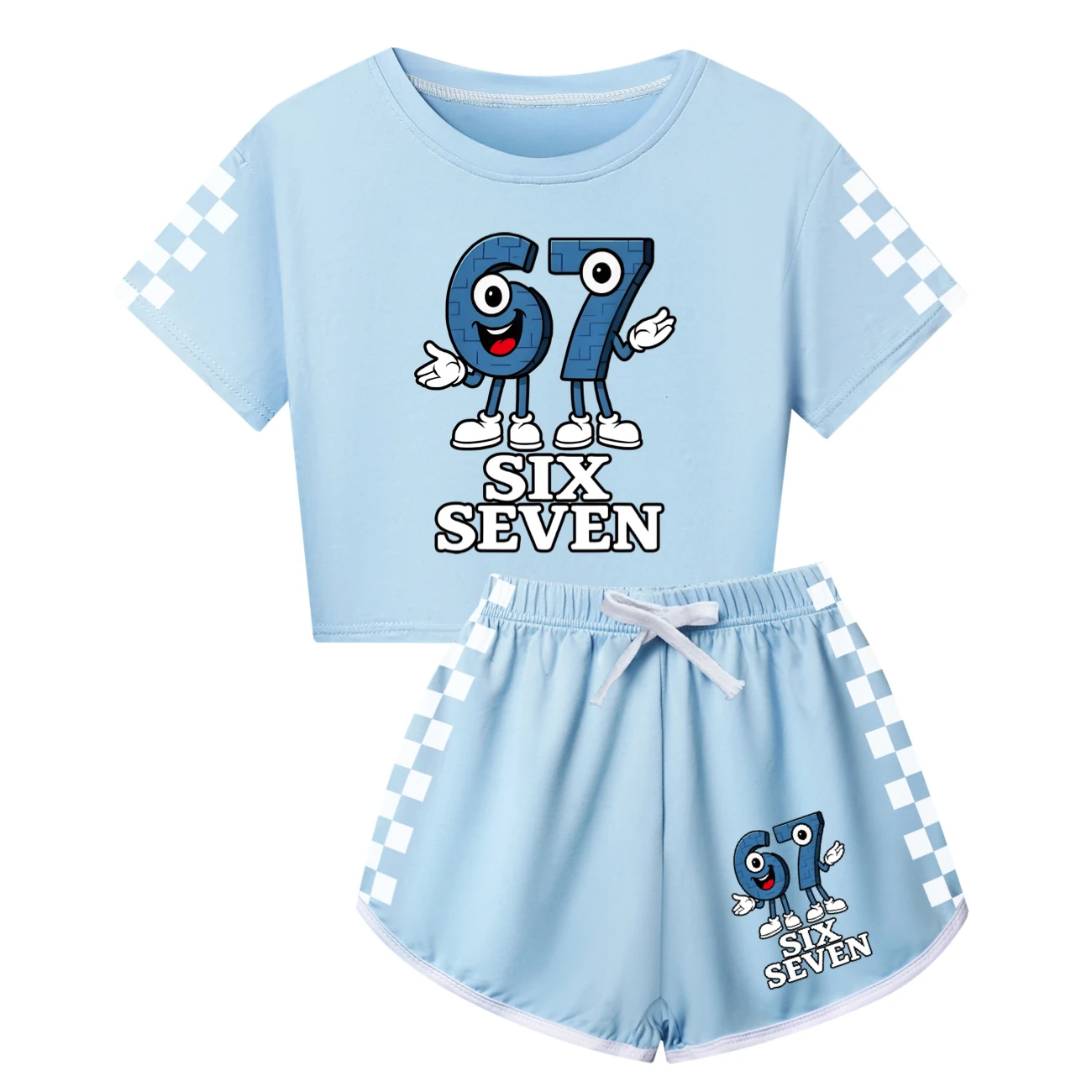 Family Mixed-Sleeve Lounge Set — 5196, Style 06 · Light Blue