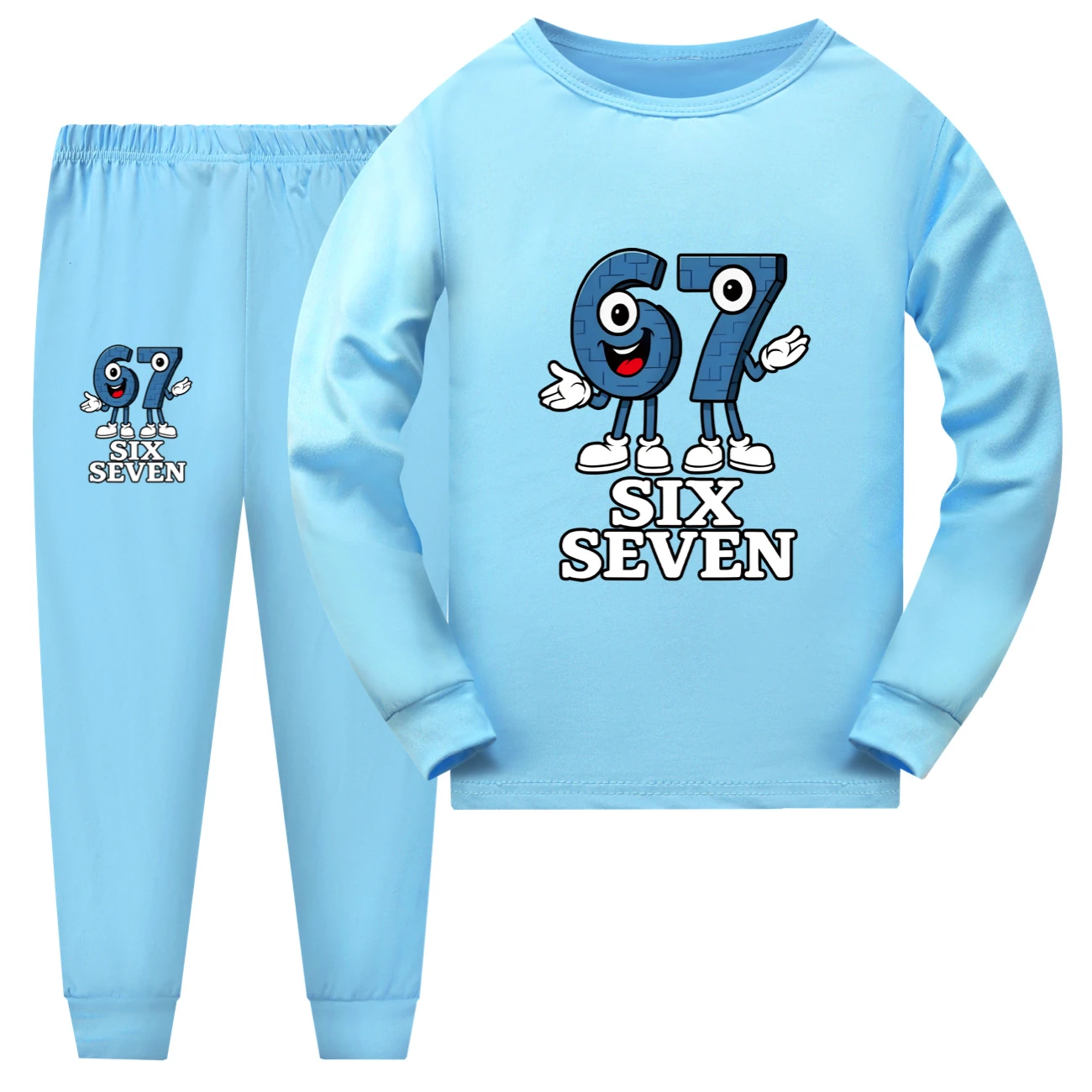Family Mixed-Sleeve Lounge Set — 5196, Style 10 · Long Sleeve · Light Blue