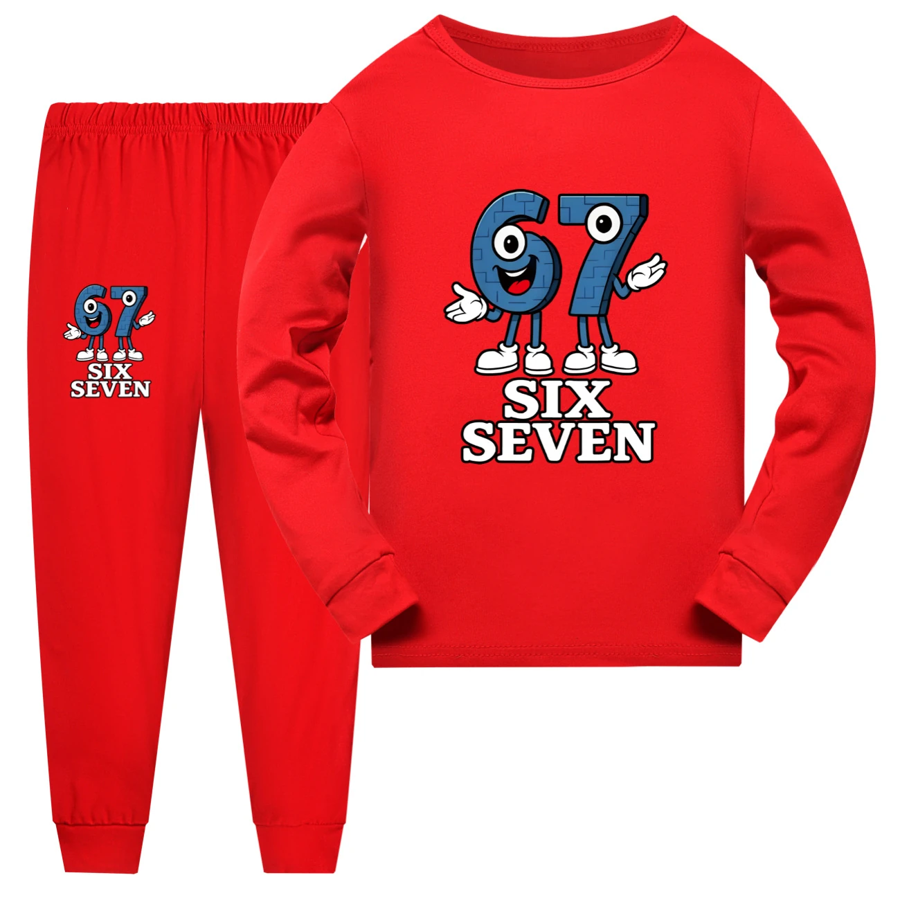 Family Mixed-Sleeve Lounge Set — 5196, Style 14 · Long Sleeve · Red
