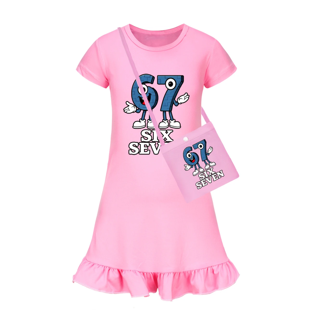 Ruffle-Sleeve Lounge Dress — 5196, Style 03 · with Bag · Pink