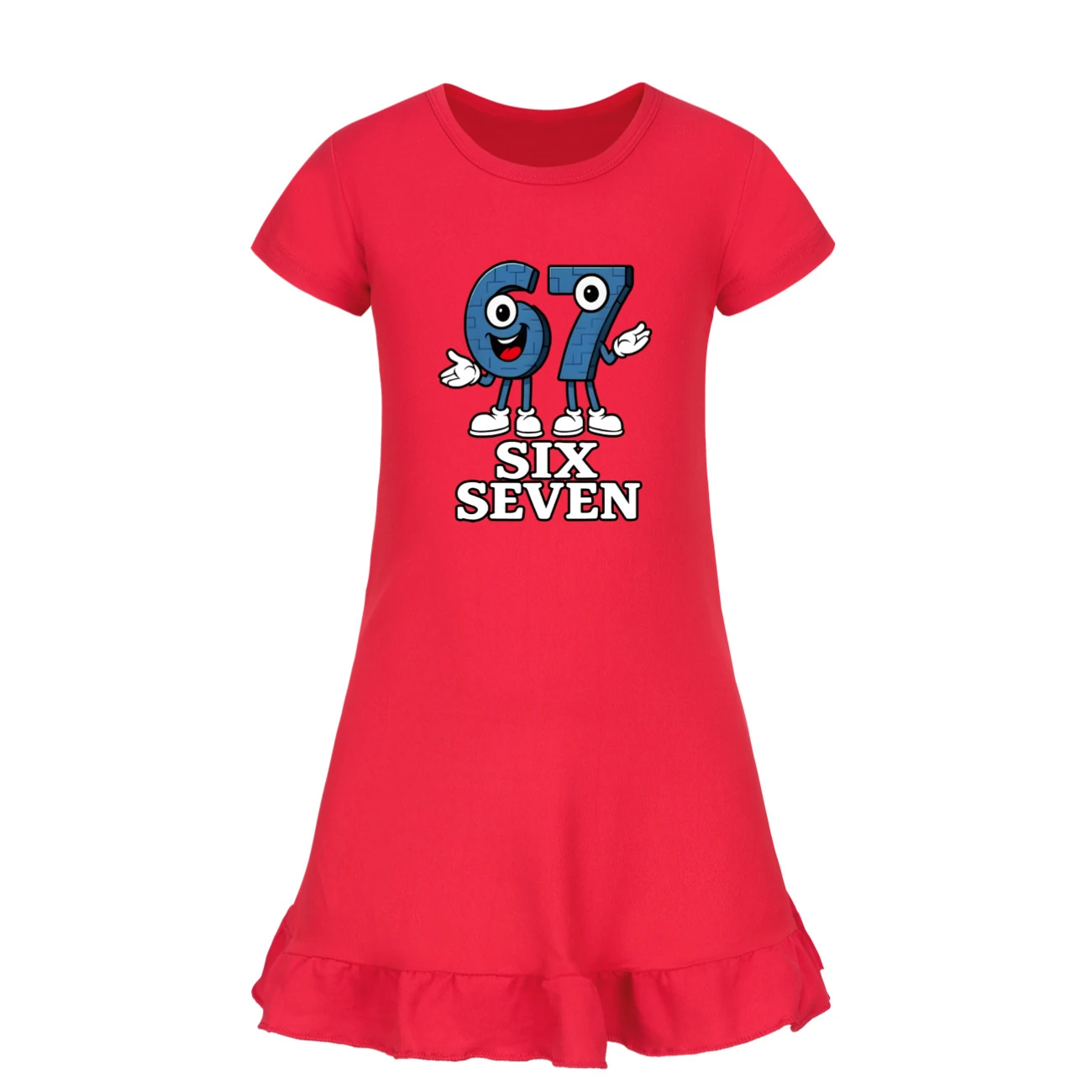 Ruffle-Sleeve Lounge Dress — 5196, Style 07 · Red