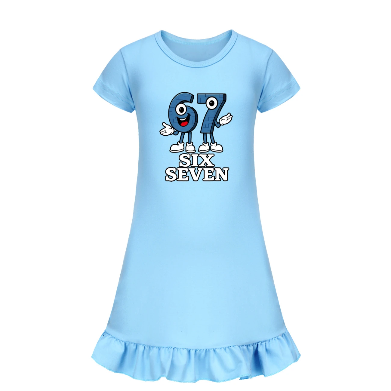 Ruffle-Sleeve Lounge Dress — 5196, Style 10 · Light Blue