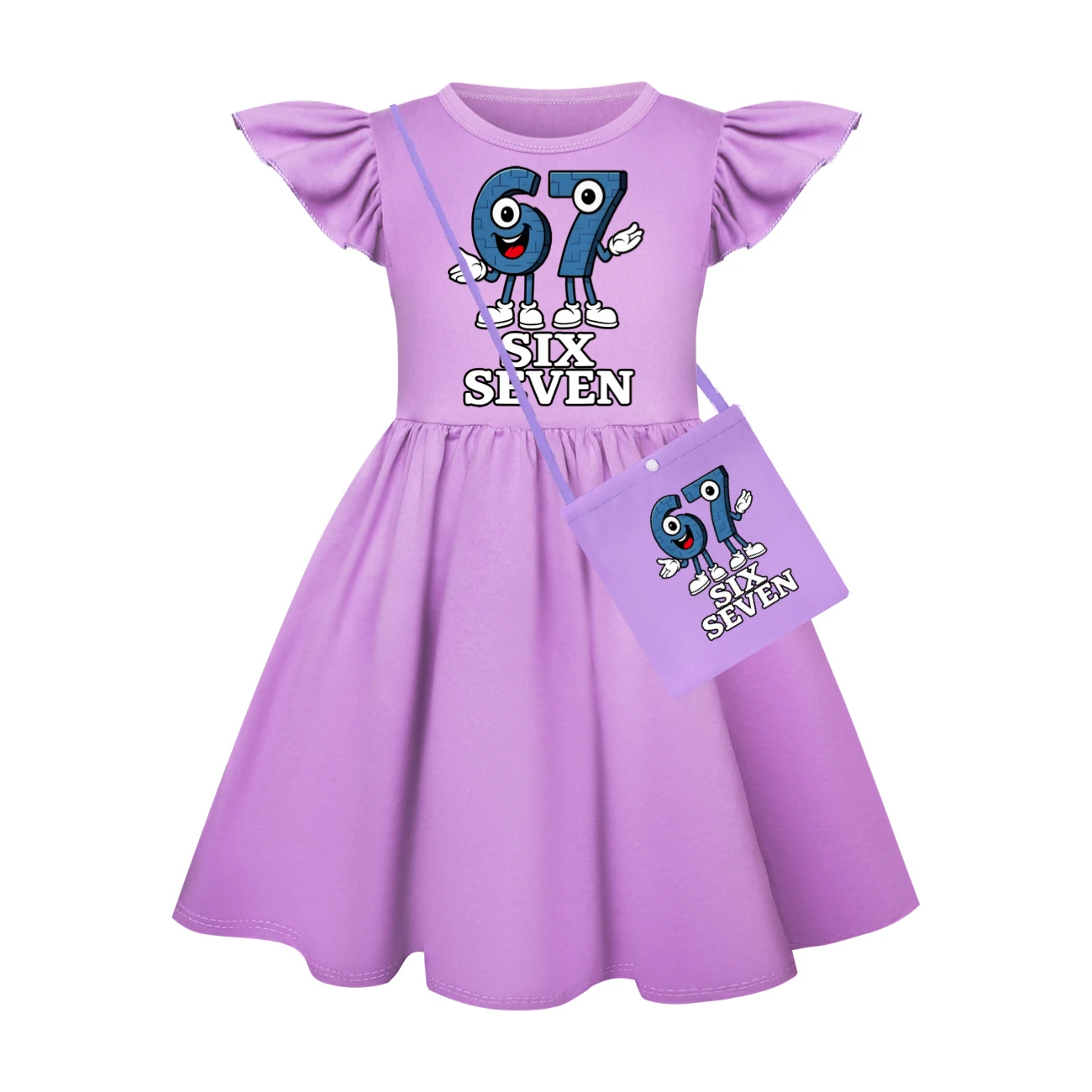 Ruffle-Sleeve Lounge Dress — 5196, Style 15 · with Bag · Purple