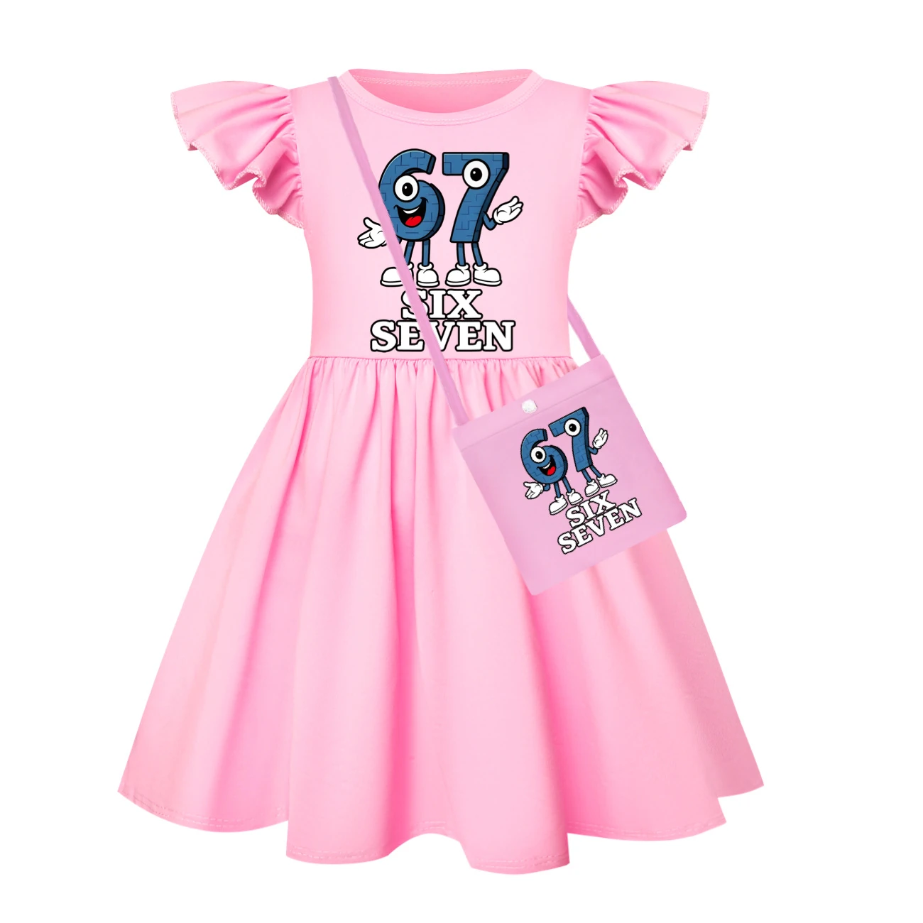 Ruffle-Sleeve Lounge Dress — 5196, Style 17 · with Bag · Pink