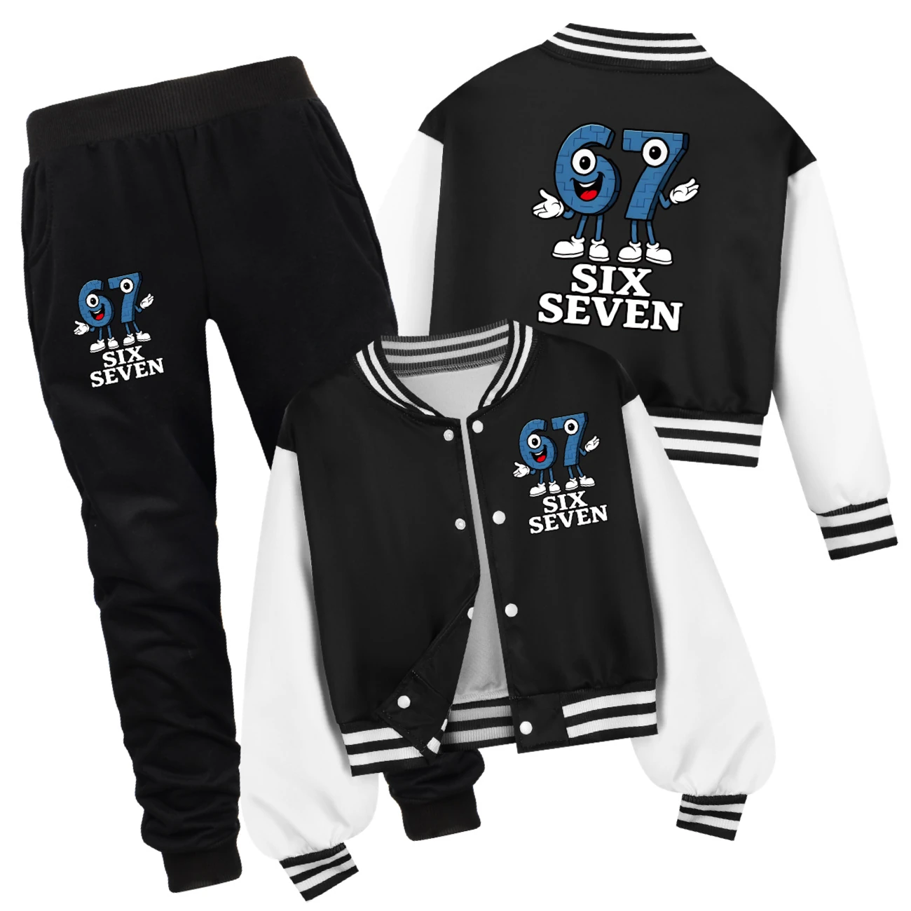 Cropped Varsity Jacket & Jogger Set — 5196, Style 08 · Set · Black