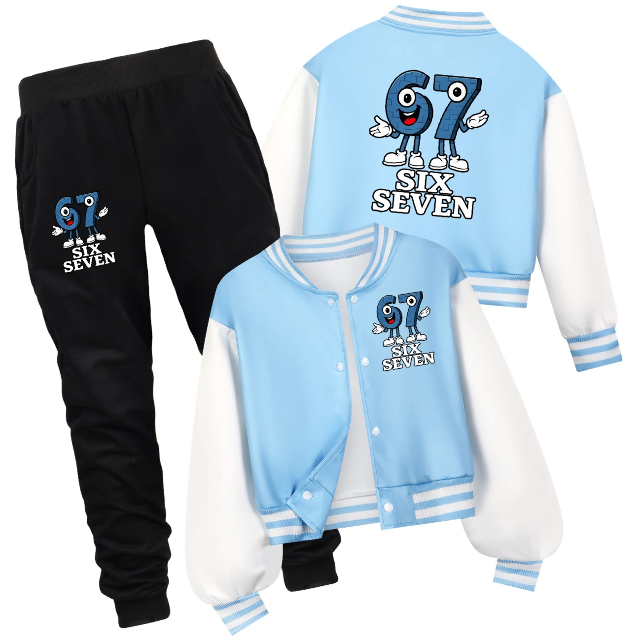 Cropped Varsity Jacket & Jogger Set — 5196, Style 09 · Set · Light Blue