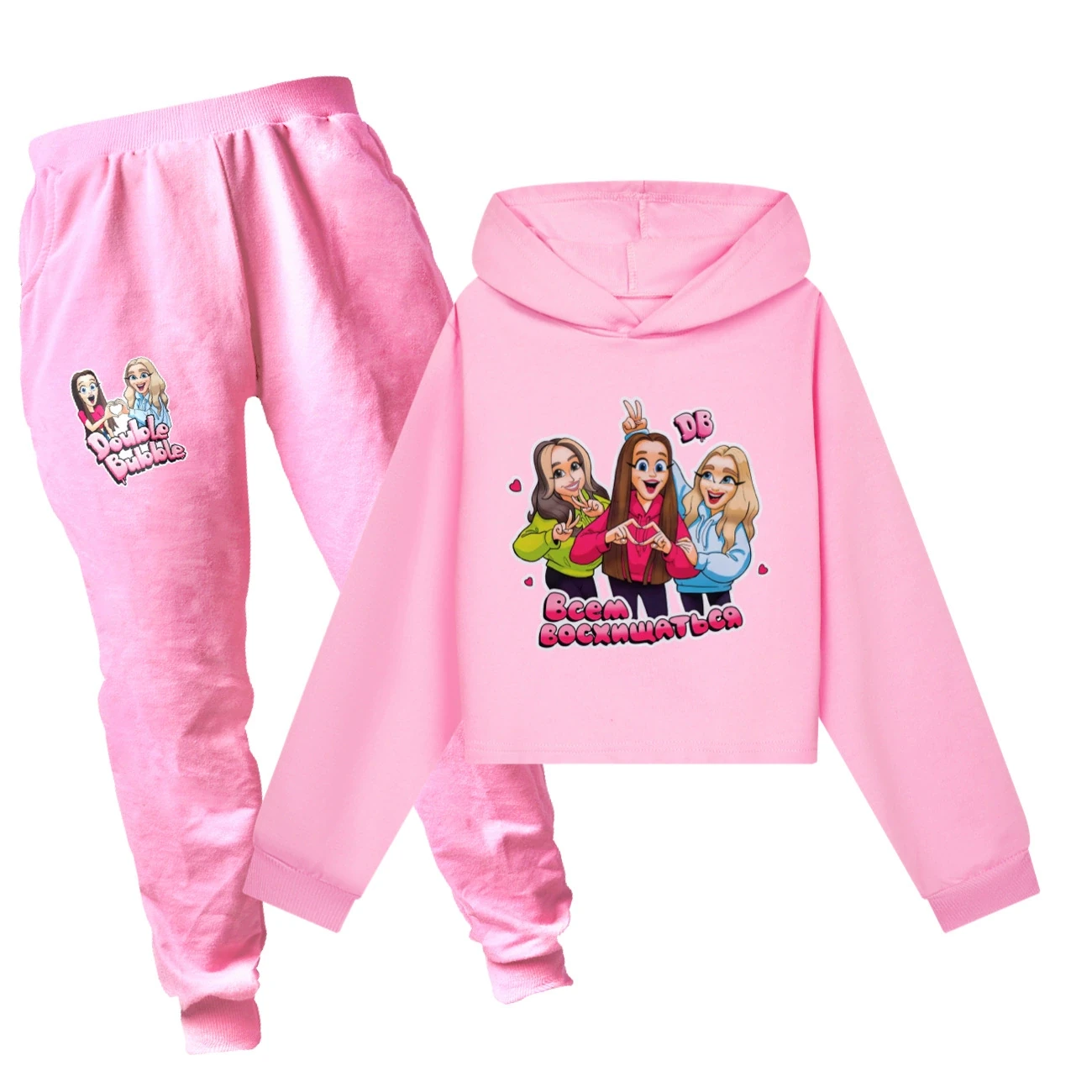 Cropped Hoodie Set — 5639 Edition, Style 14 · Set · Pink