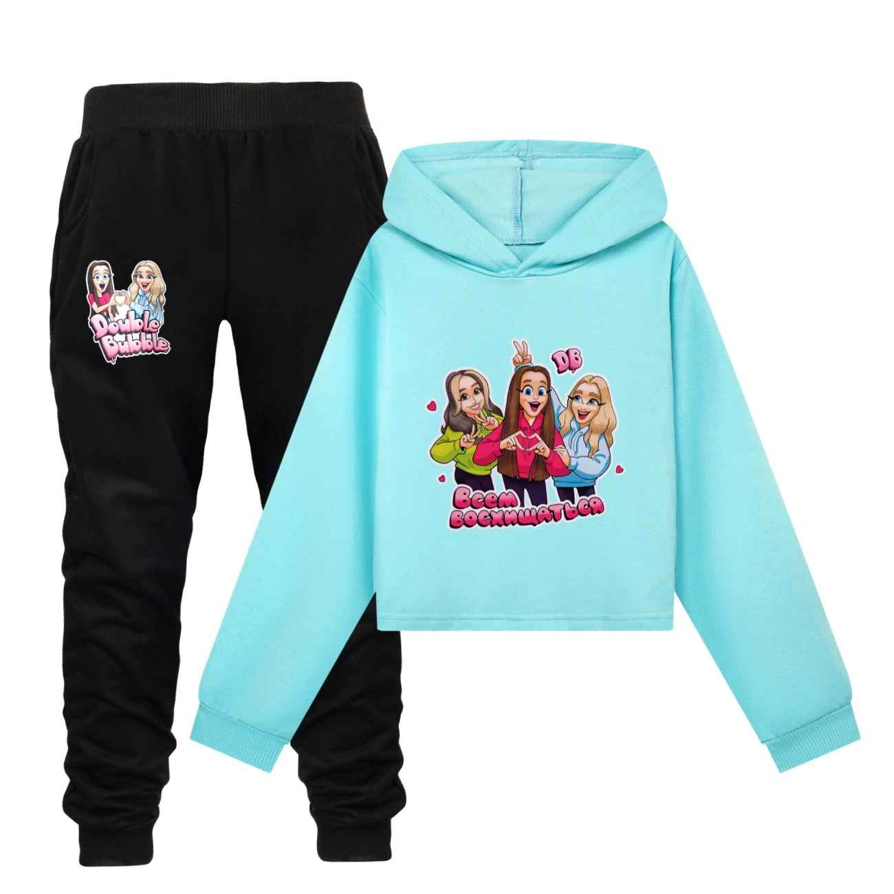 Cropped Hoodie Set — 5639 Edition, Style 17 · Set · Sky Blue