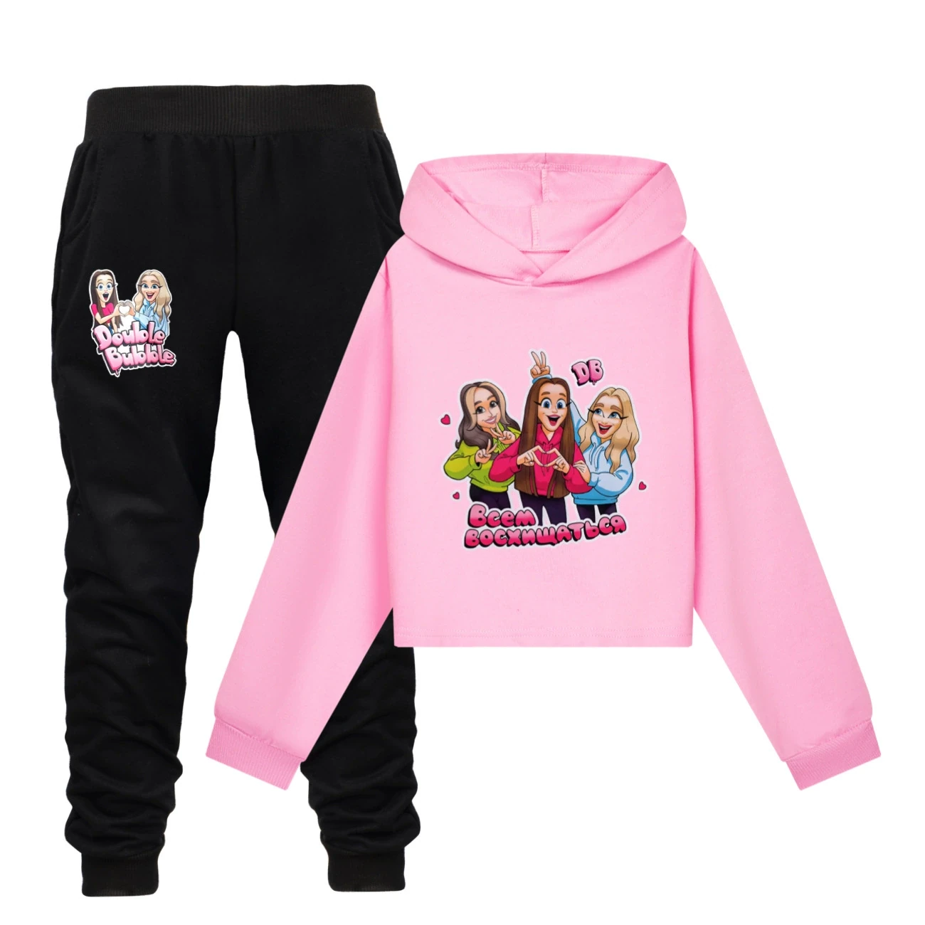 Cropped Hoodie Set — 5639 Edition, Style 19 · Set · Pink