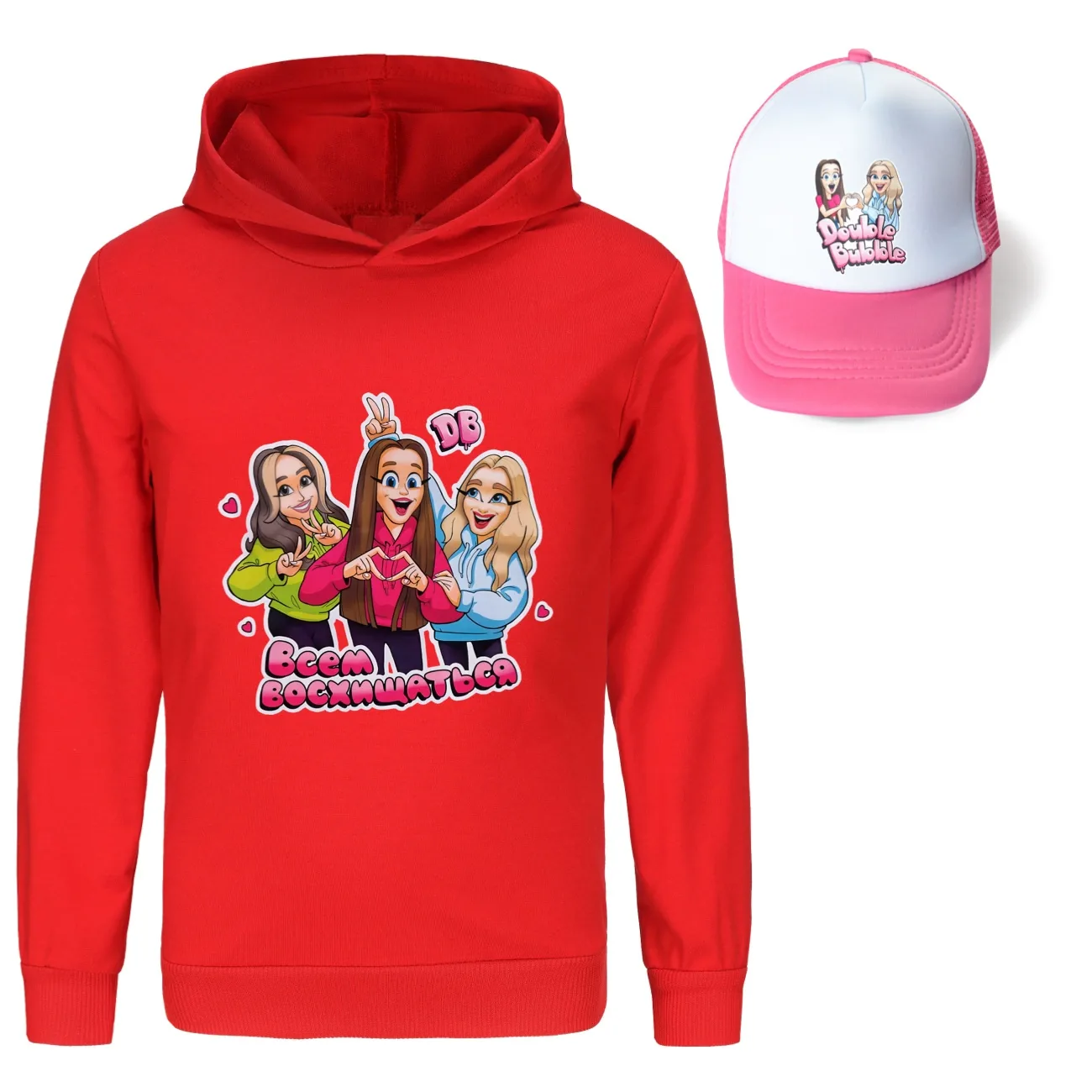 Double-Bubble Hoodie & Sun Hat Set, Style 16 · Red